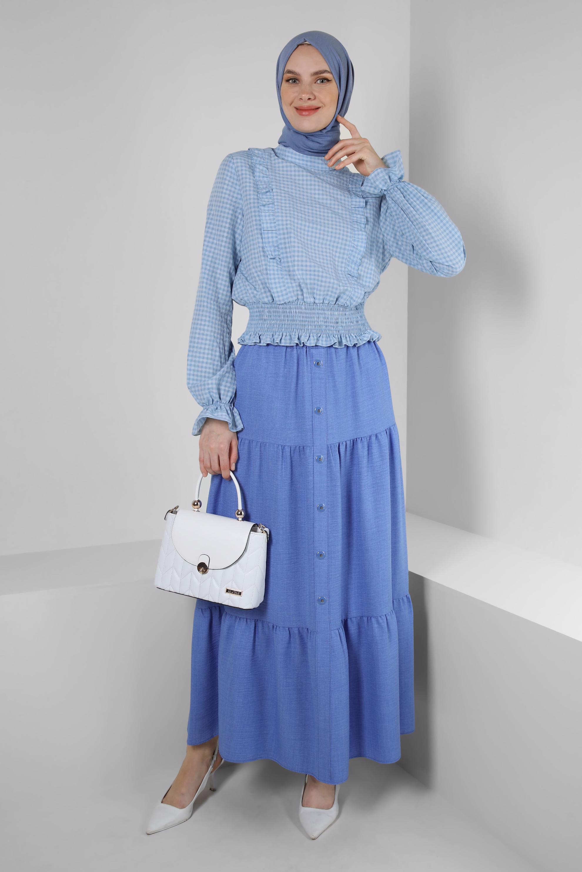 Vêtements hijab BLEU JUPE À VOLANTS ET BOUTONS 60423