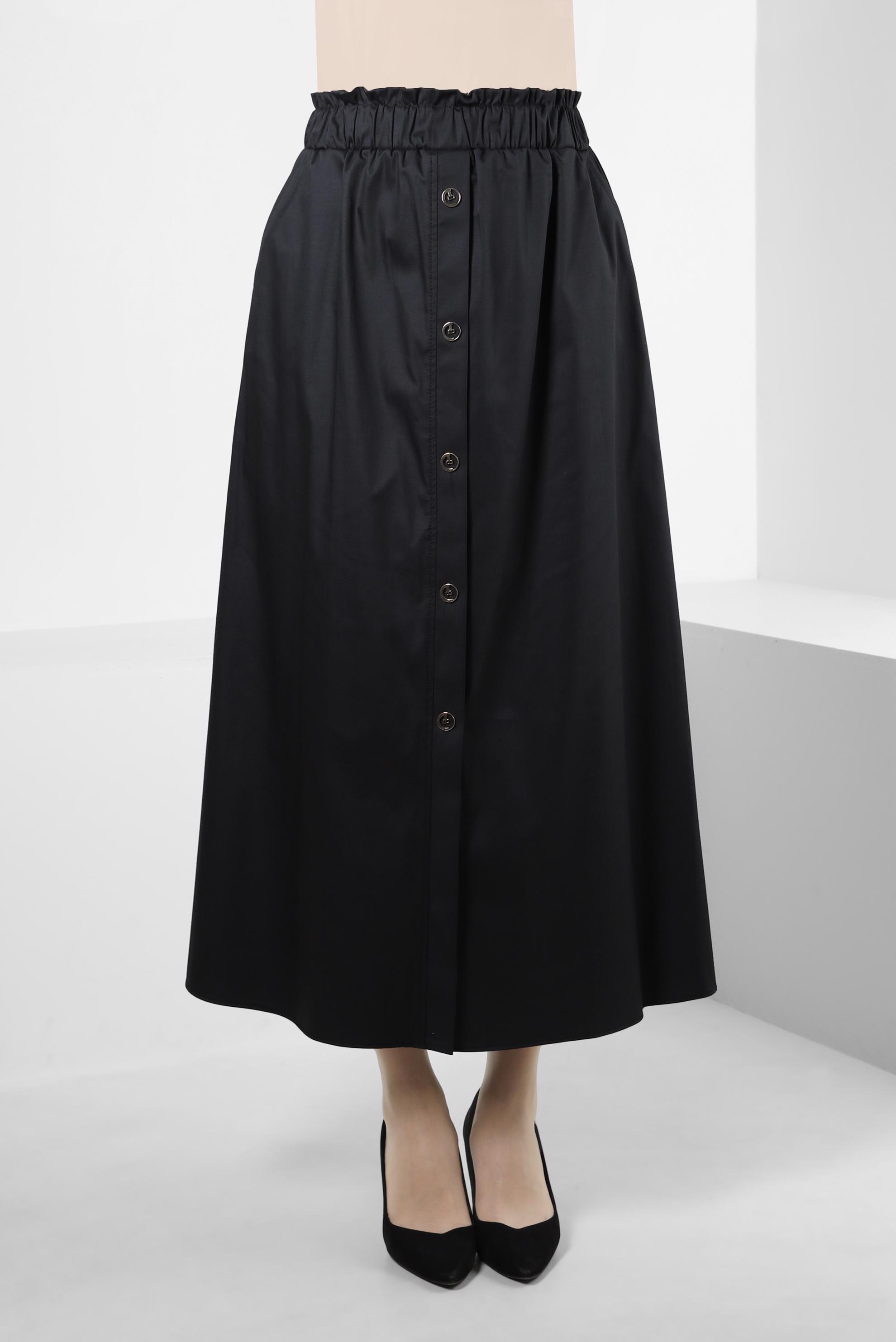 Tesettür giyim SİYAH DÜĞME DETAYLI BELİ LASTİKLİ ETEK 60424