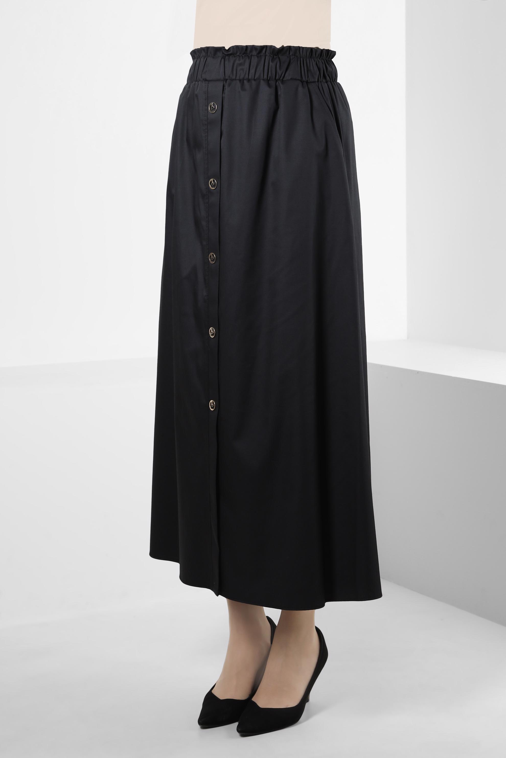 Tesettür giyim SİYAH DÜĞME DETAYLI BELİ LASTİKLİ ETEK 60424