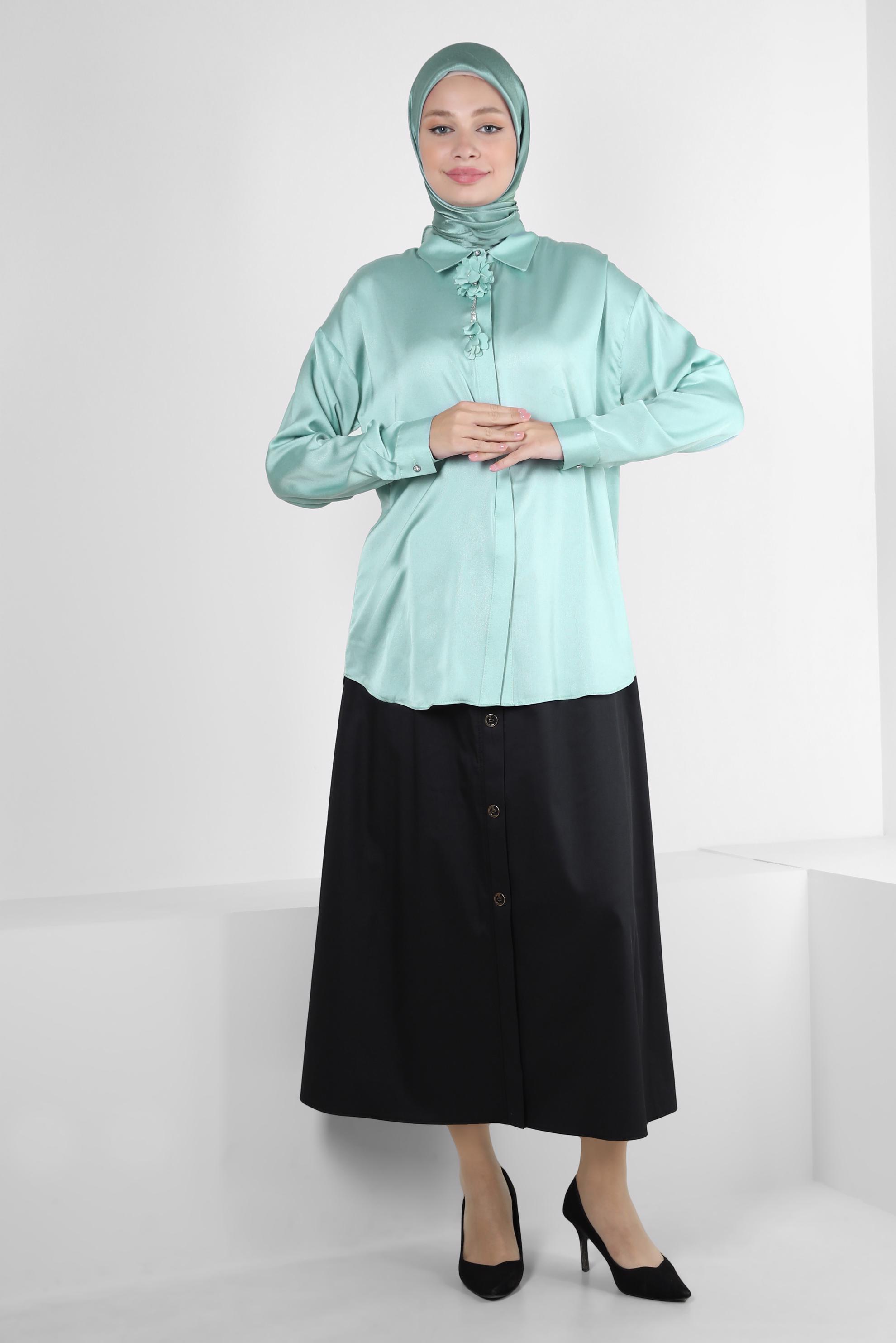 Tesettür giyim SİYAH DÜĞME DETAYLI BELİ LASTİKLİ ETEK 60424