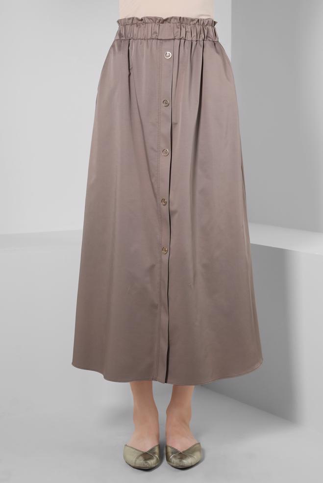 Tesettür giyim  DÜĞME DETAYLI BELİ LASTİKLİ ETEK 60424 - ALVİNA