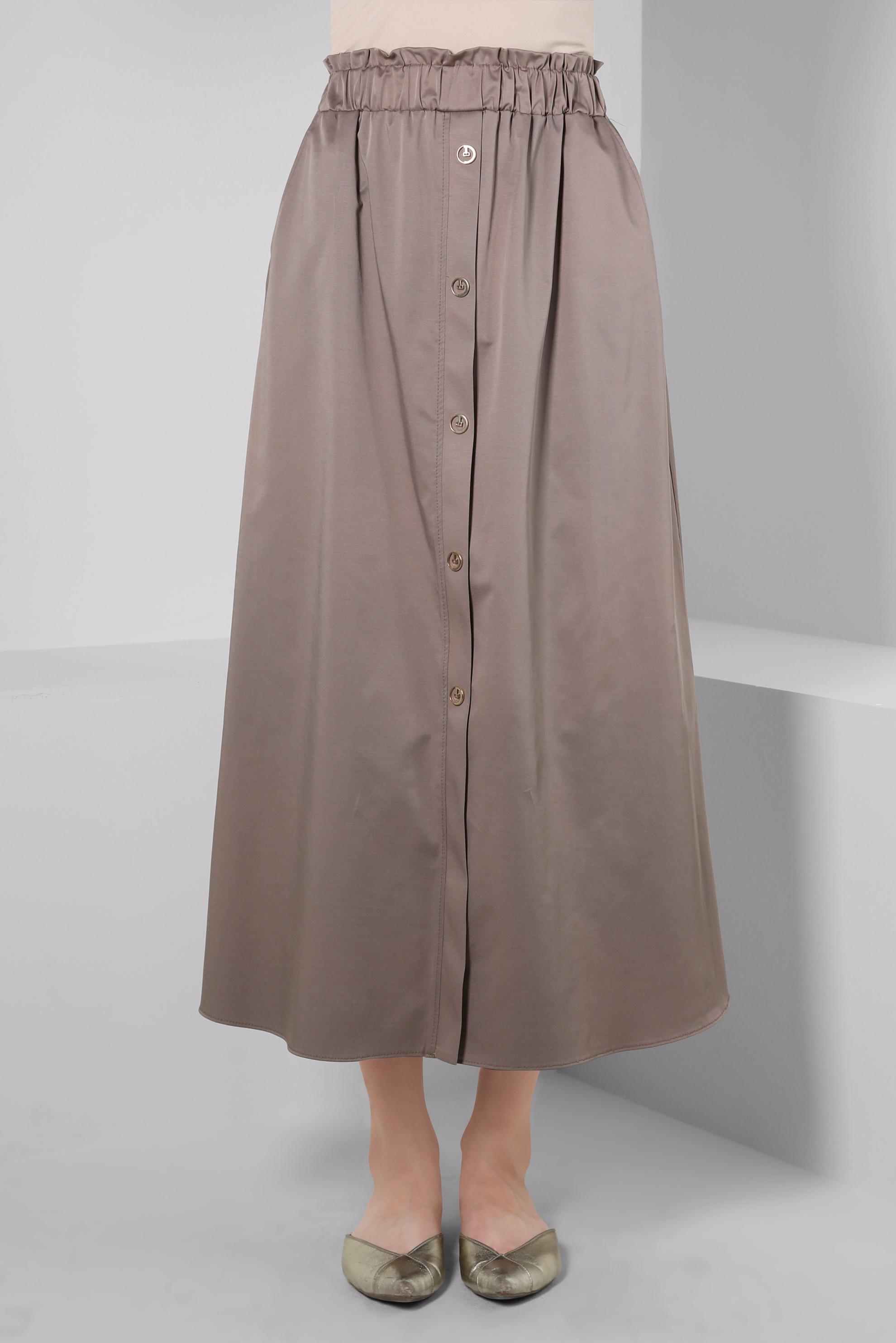 Tesettür giyim VİZON DÜĞME DETAYLI BELİ LASTİKLİ ETEK 60424