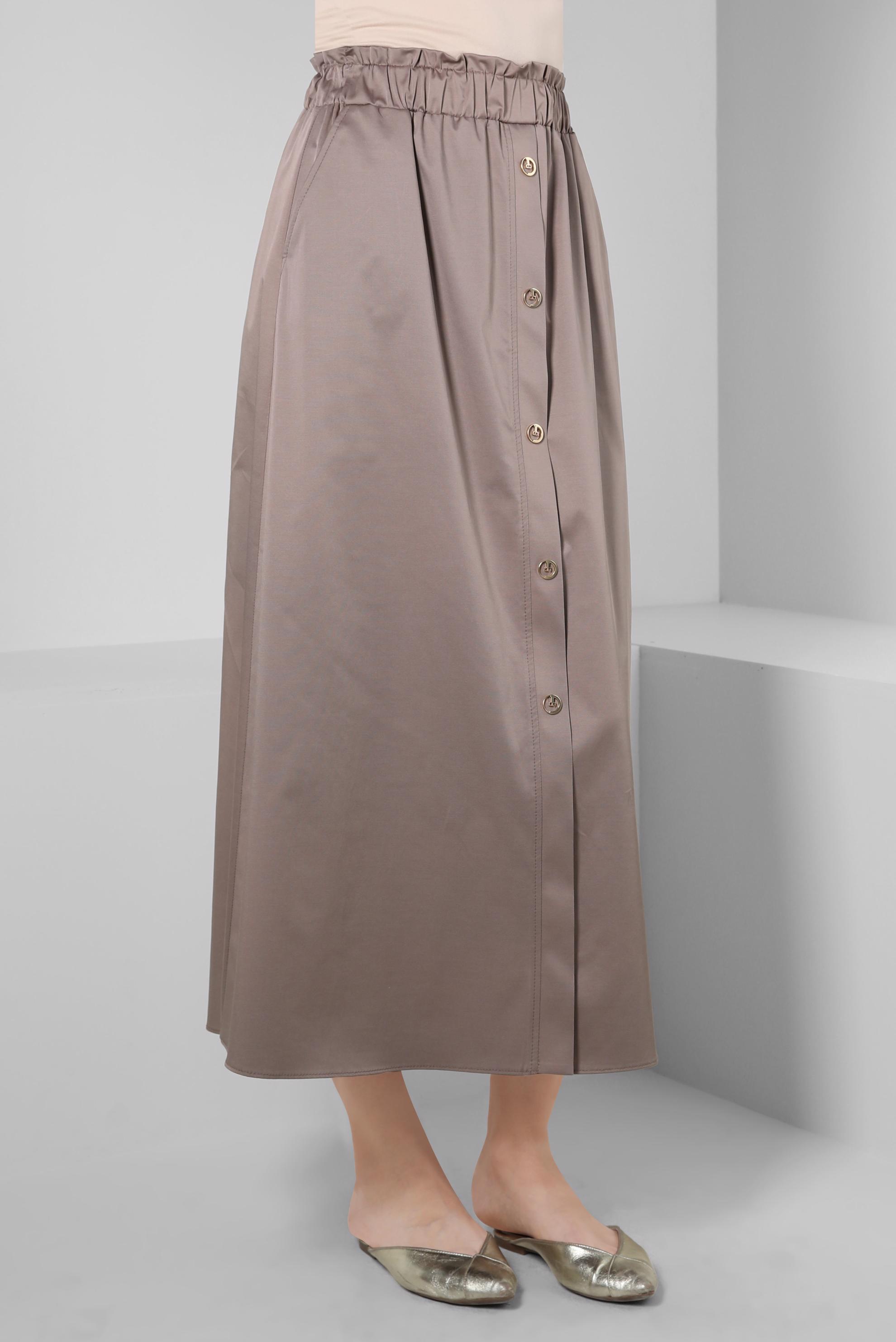 Tesettür giyim VİZON DÜĞME DETAYLI BELİ LASTİKLİ ETEK 60424