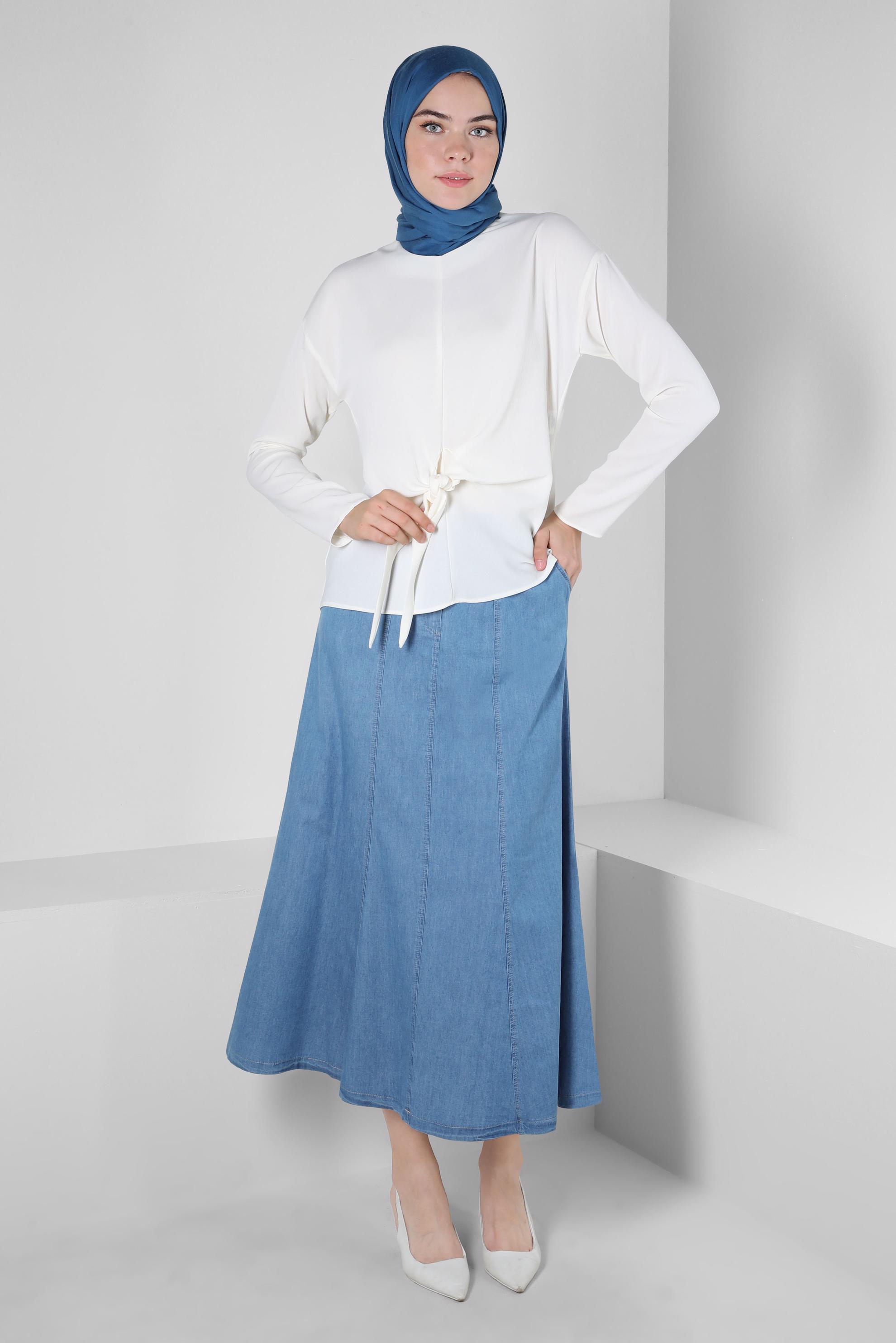 Tesettür giyim LACİVERT DENİM ETEK 60426