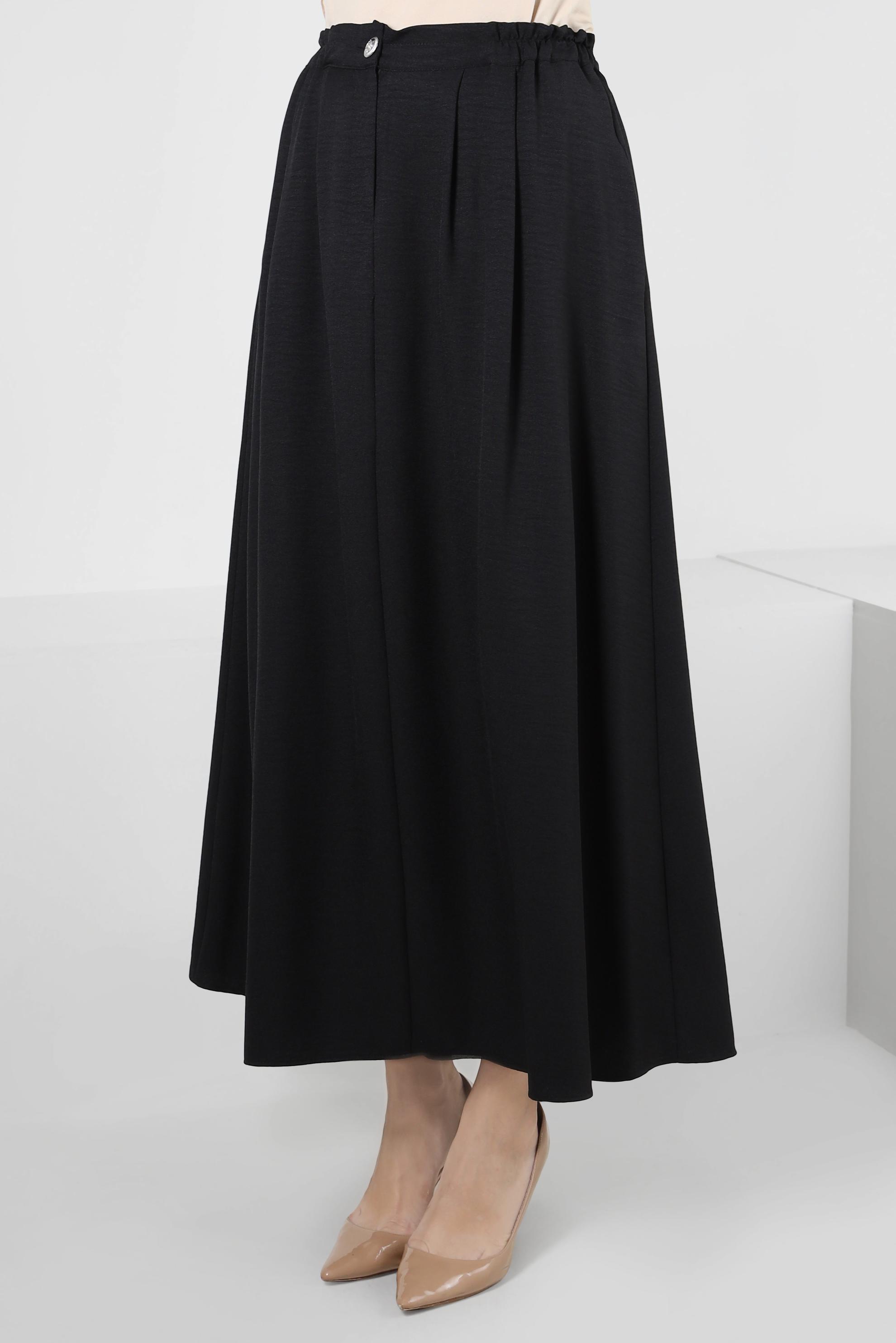 Tesettür giyim SİYAH BELİ LASTİKLİ PİLİSE DETAYLI ETEK 60428