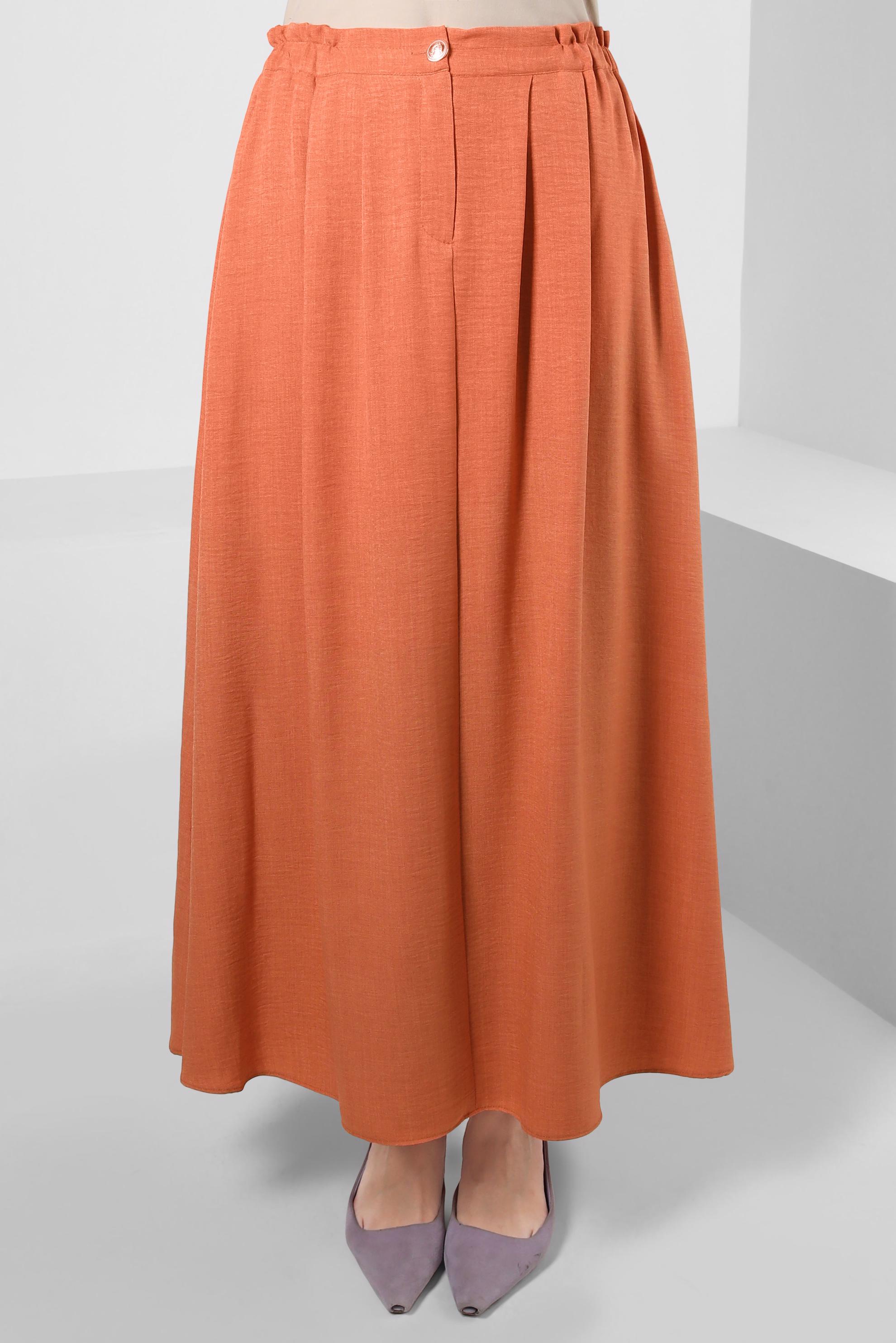 Tesettür giyim TURUNCU BELİ LASTİKLİ PİLİSE DETAYLI ETEK 60428