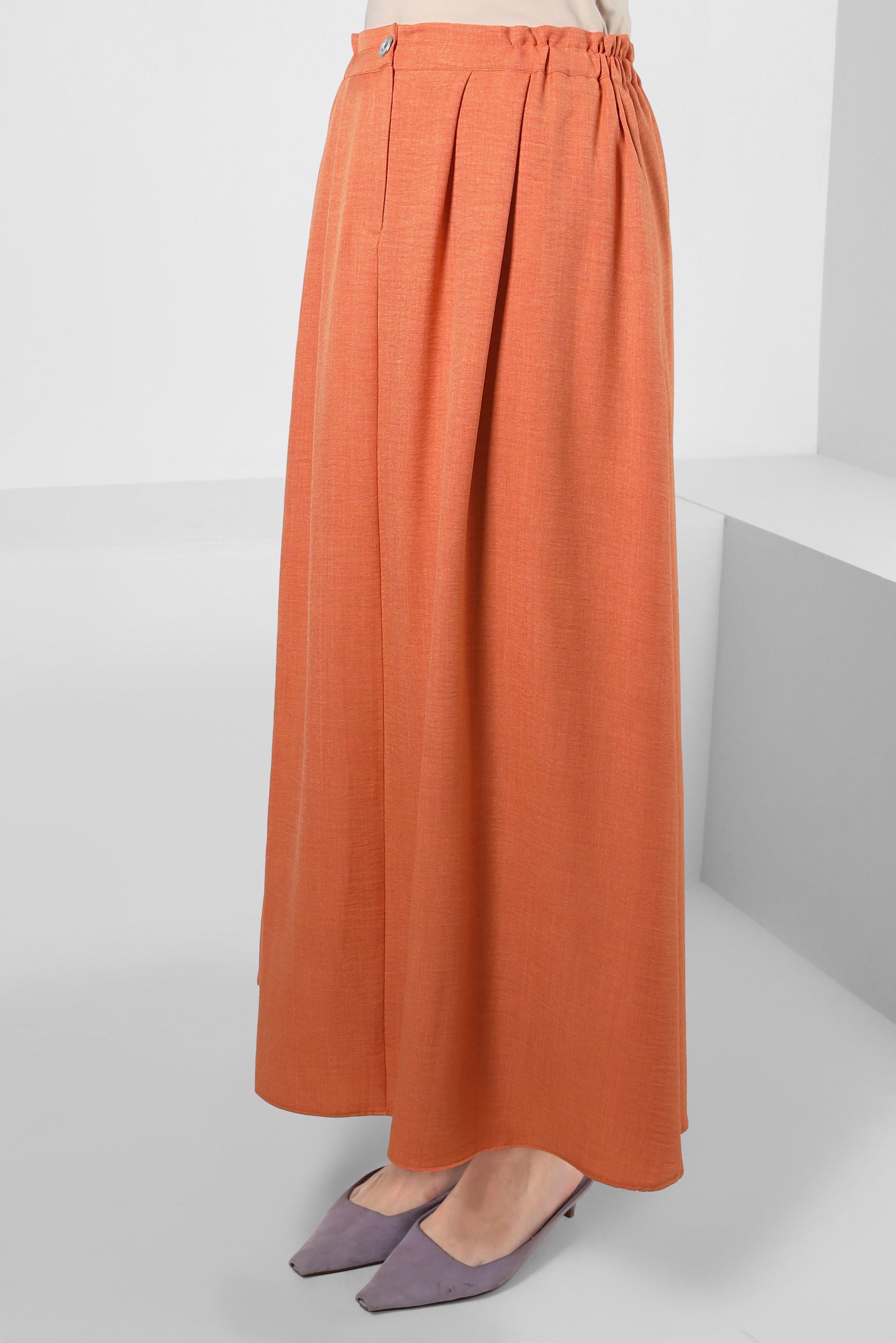 Tesettür giyim TURUNCU BELİ LASTİKLİ PİLİSE DETAYLI ETEK 60428