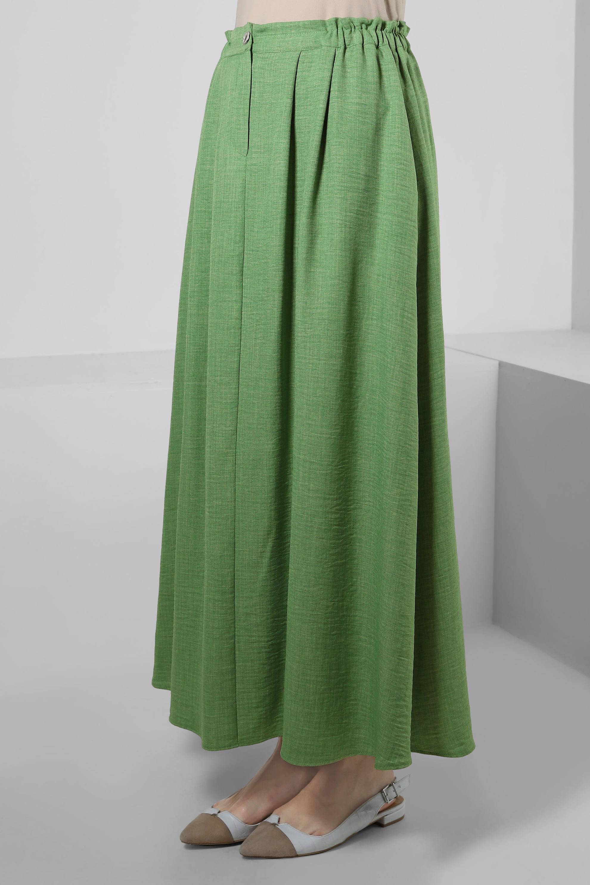 Hijab clothing GREEN ELASTIC WAIST PLEATED SKIRT 60428