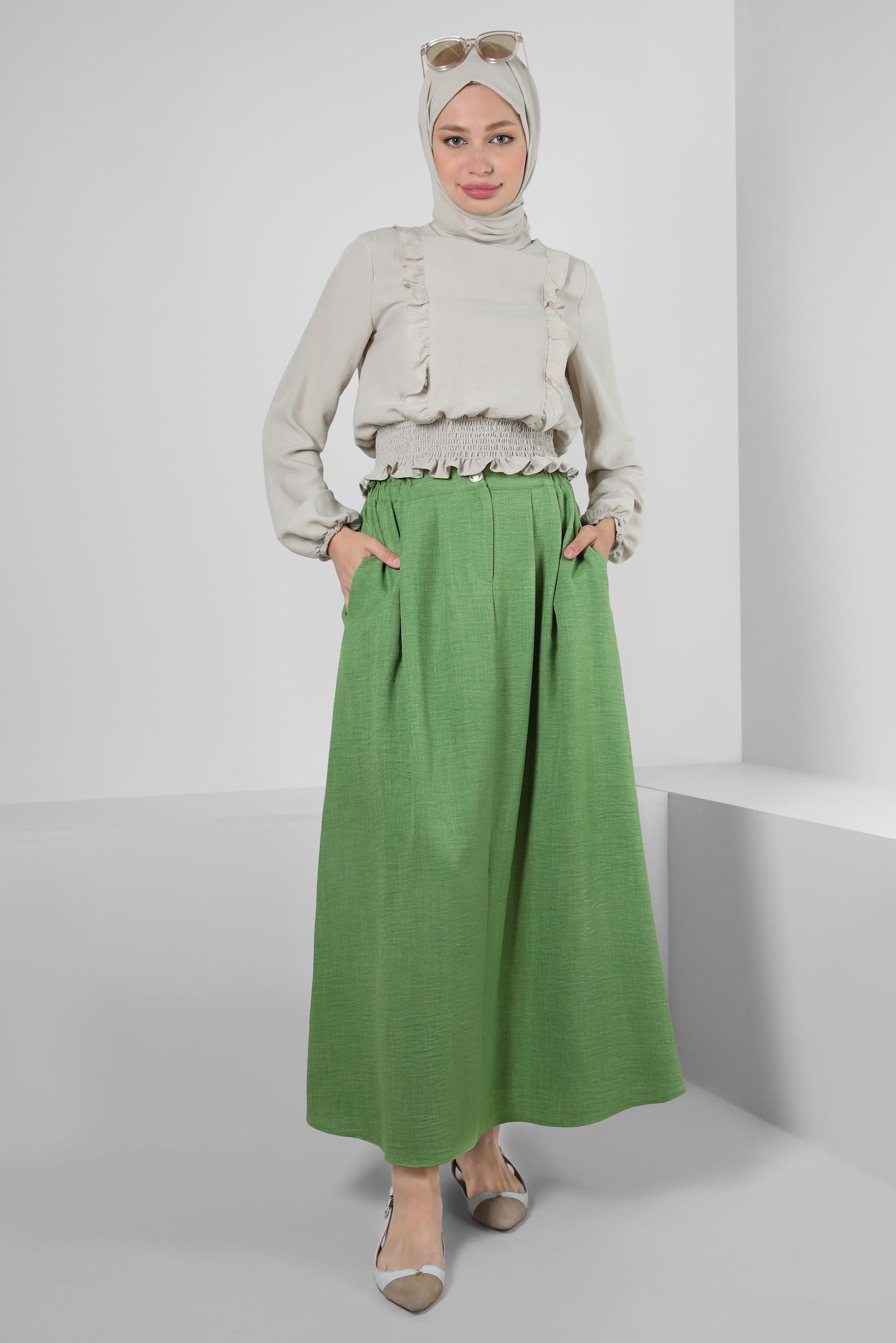 Hijab clothing GREEN ELASTIC WAIST PLEATED SKIRT 60428