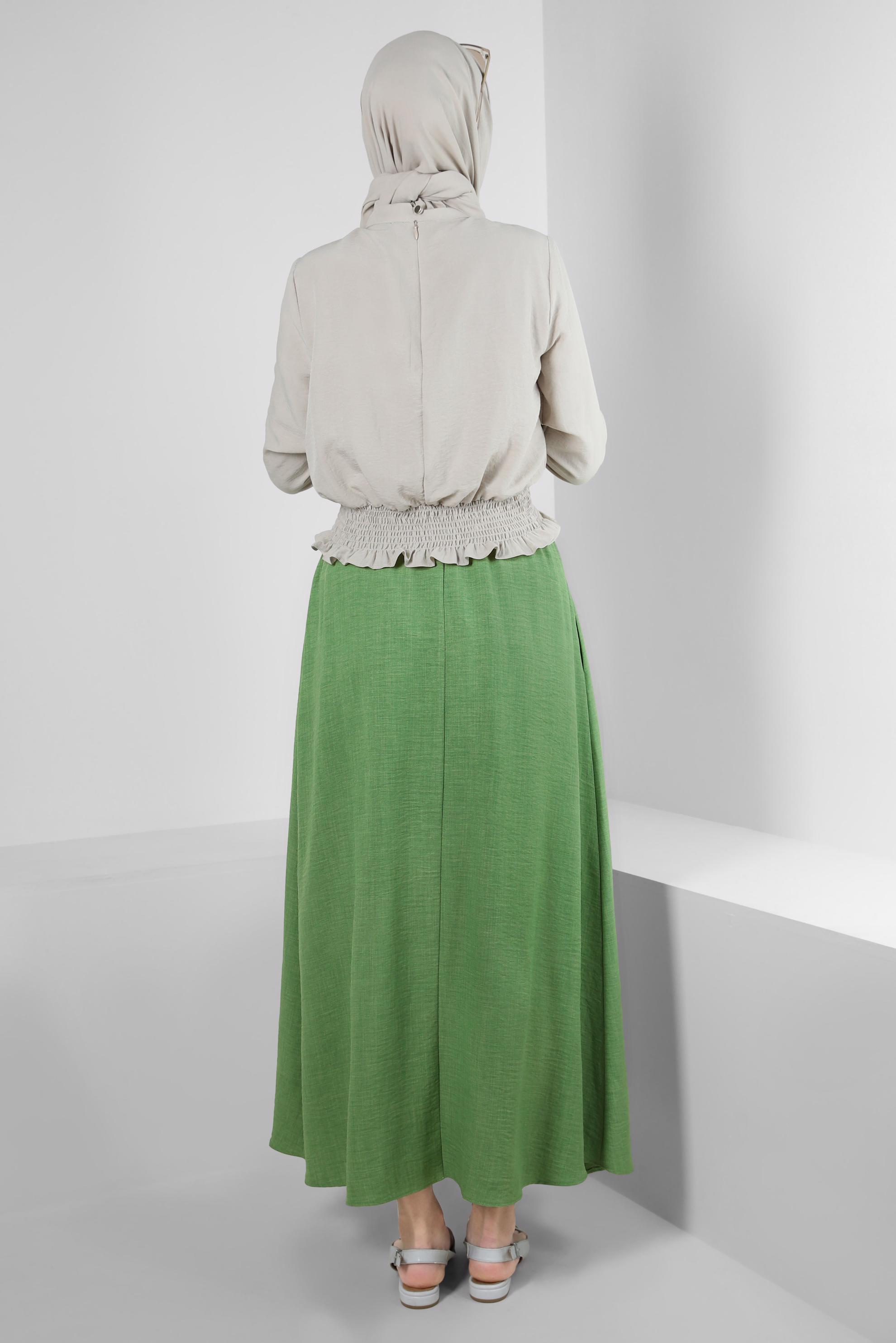 Hijab clothing GREEN ELASTIC WAIST PLEATED SKIRT 60428