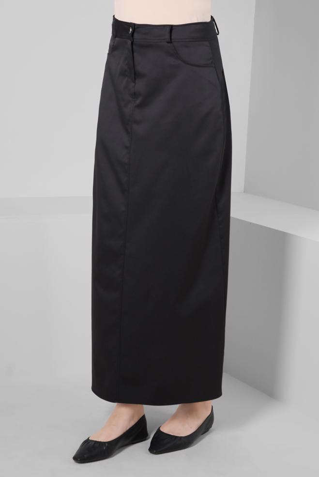 Hijab-Kleidung SCHWARZ GERADE GESCHNITTENER ROCK 60431 - ALVİNA