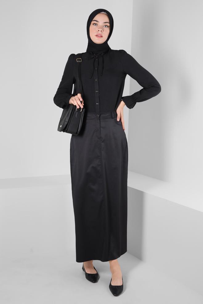 Hijab-Kleidung SCHWARZ GERADE GESCHNITTENER ROCK 60431 - ALVİNA