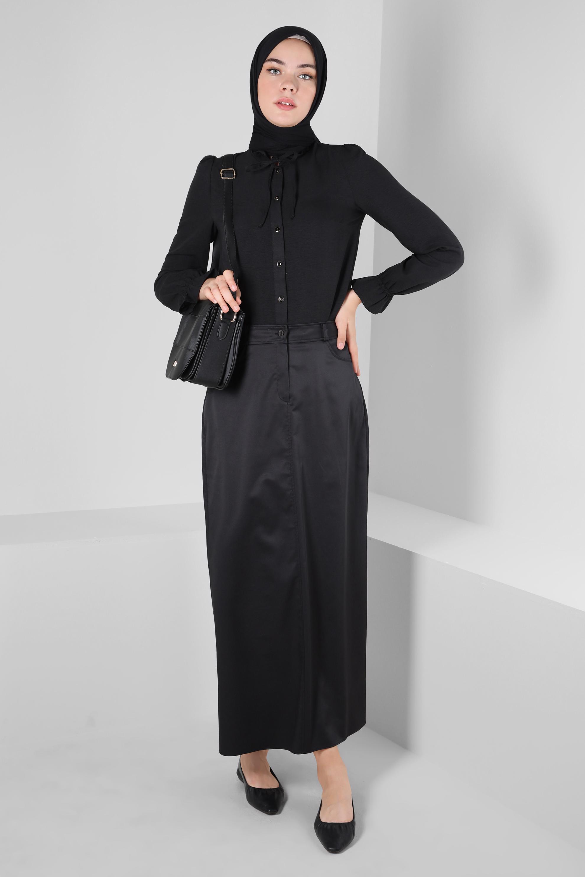 Tesettür giyim SİYAH DÜZ KESİM ETEK 60431