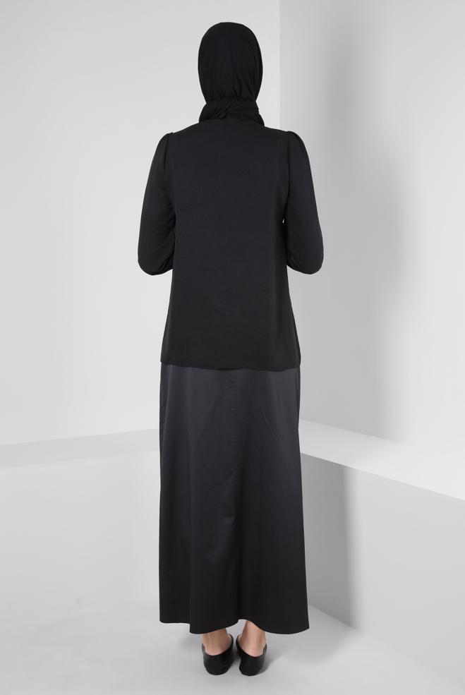 Hijab-Kleidung SCHWARZ GERADE GESCHNITTENER ROCK 60431 - ALVİNA