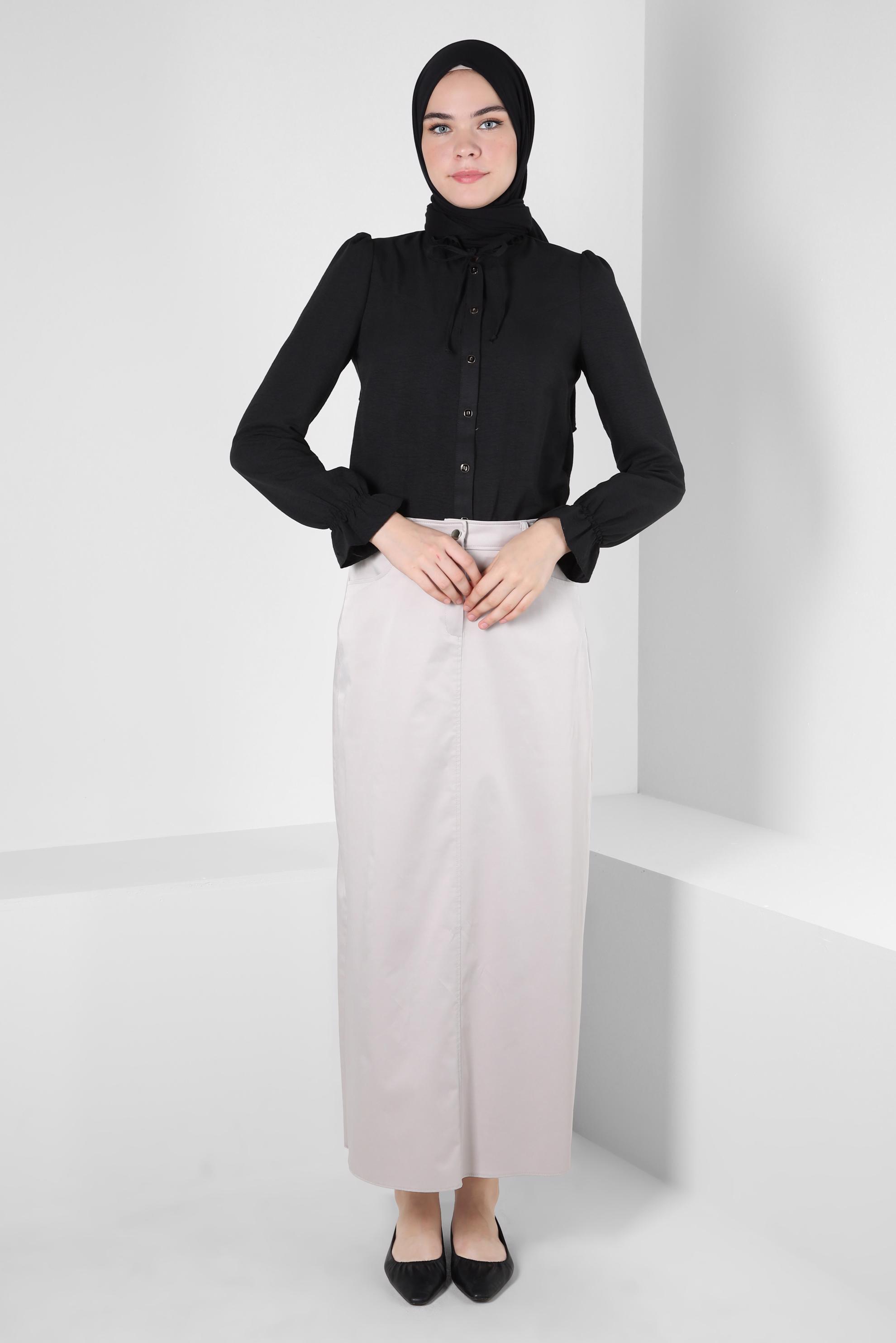 Tesettür giyim BEJ DÜZ KESİM ETEK 60431