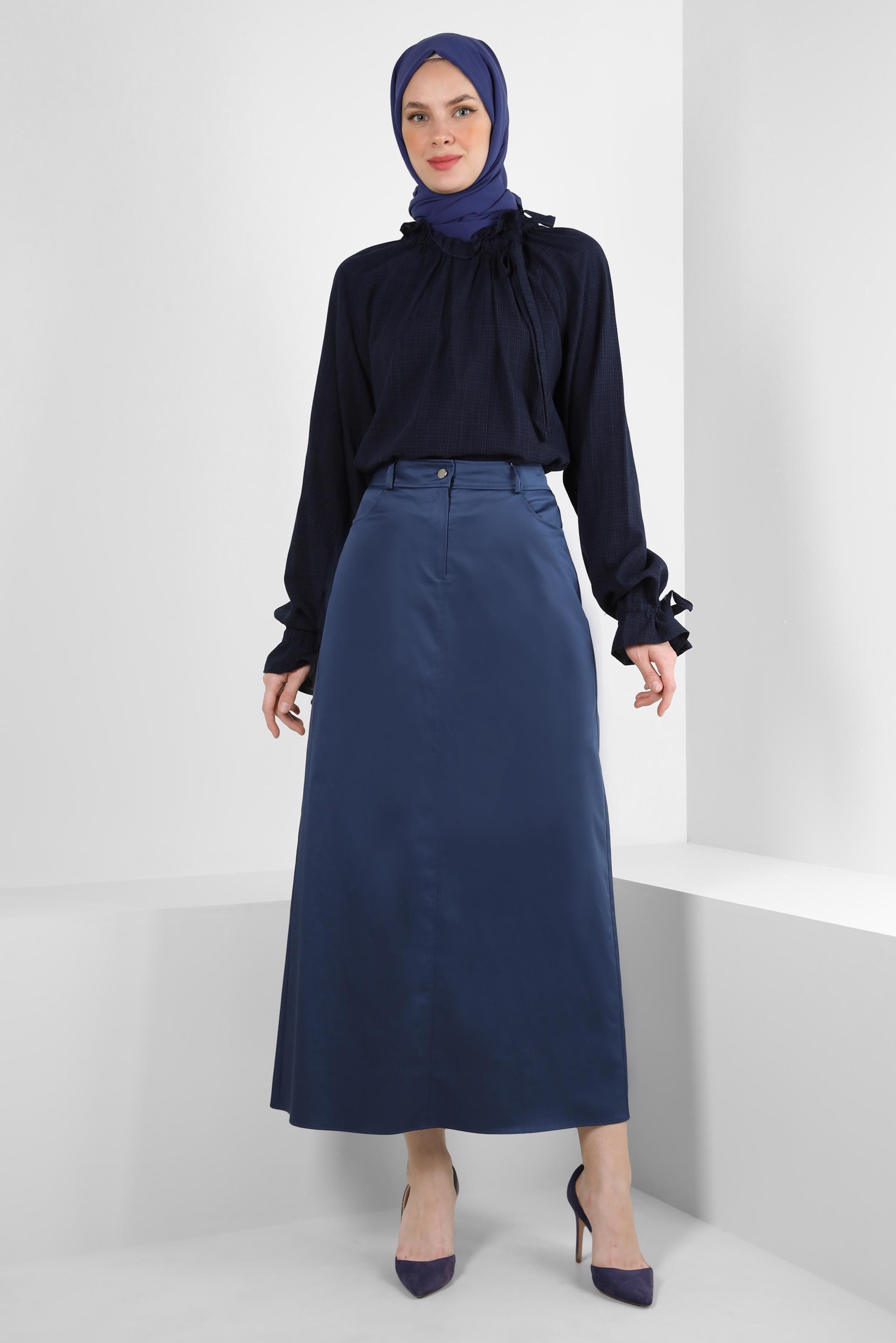 Tesettür giyim LACİVERT DÜZ KESİM ETEK 60431
