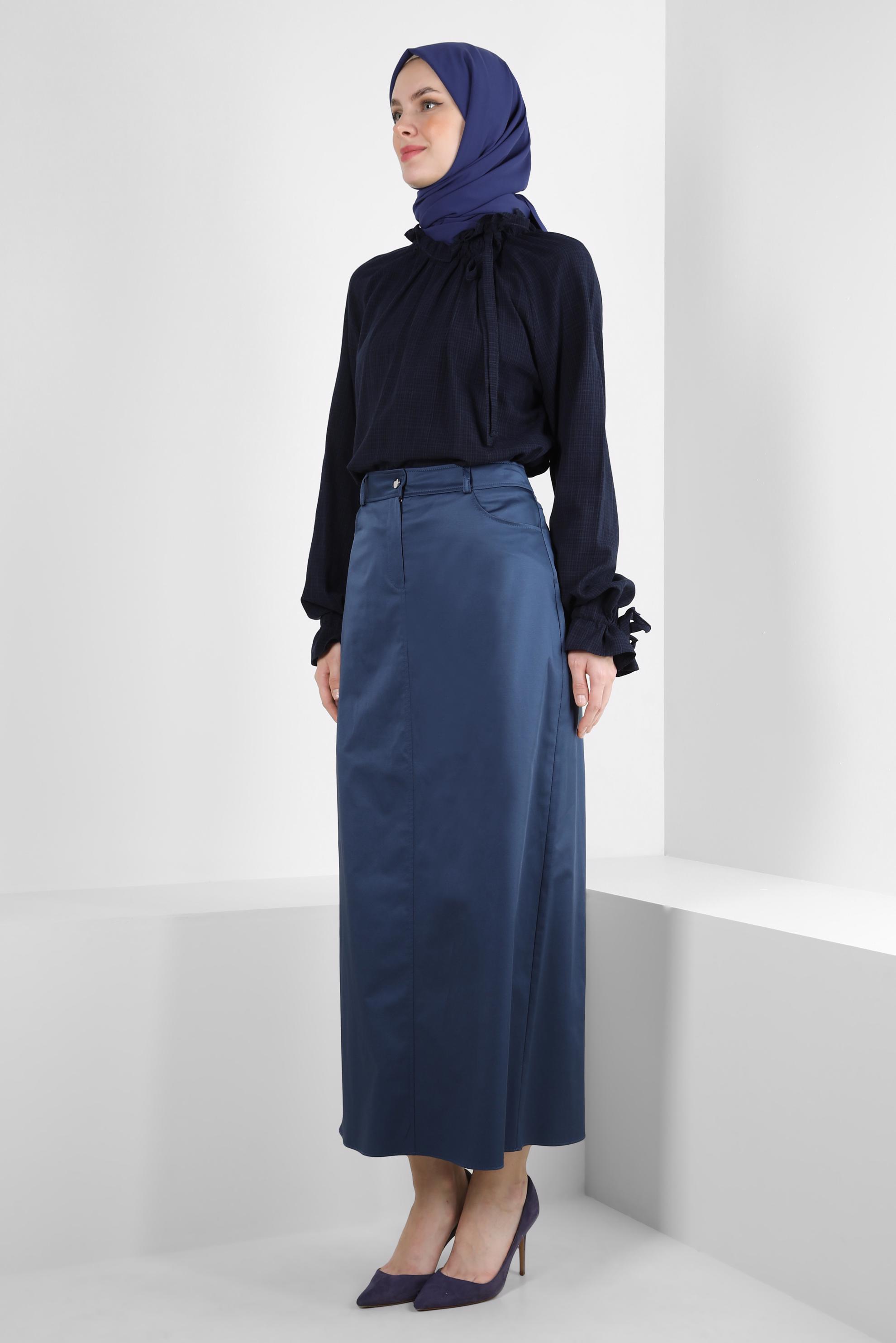 Tesettür giyim LACİVERT DÜZ KESİM ETEK 60431
