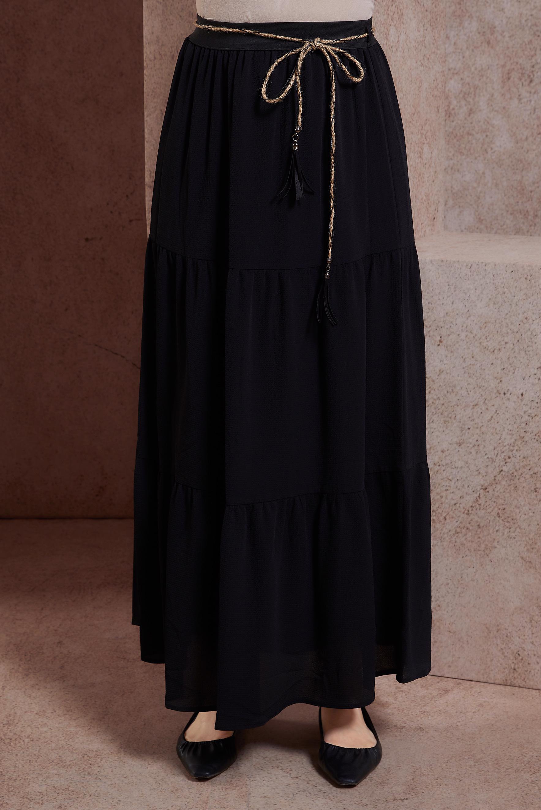 Tesettür giyim SİYAH BAĞCIK DETAYLI ETEK 60432