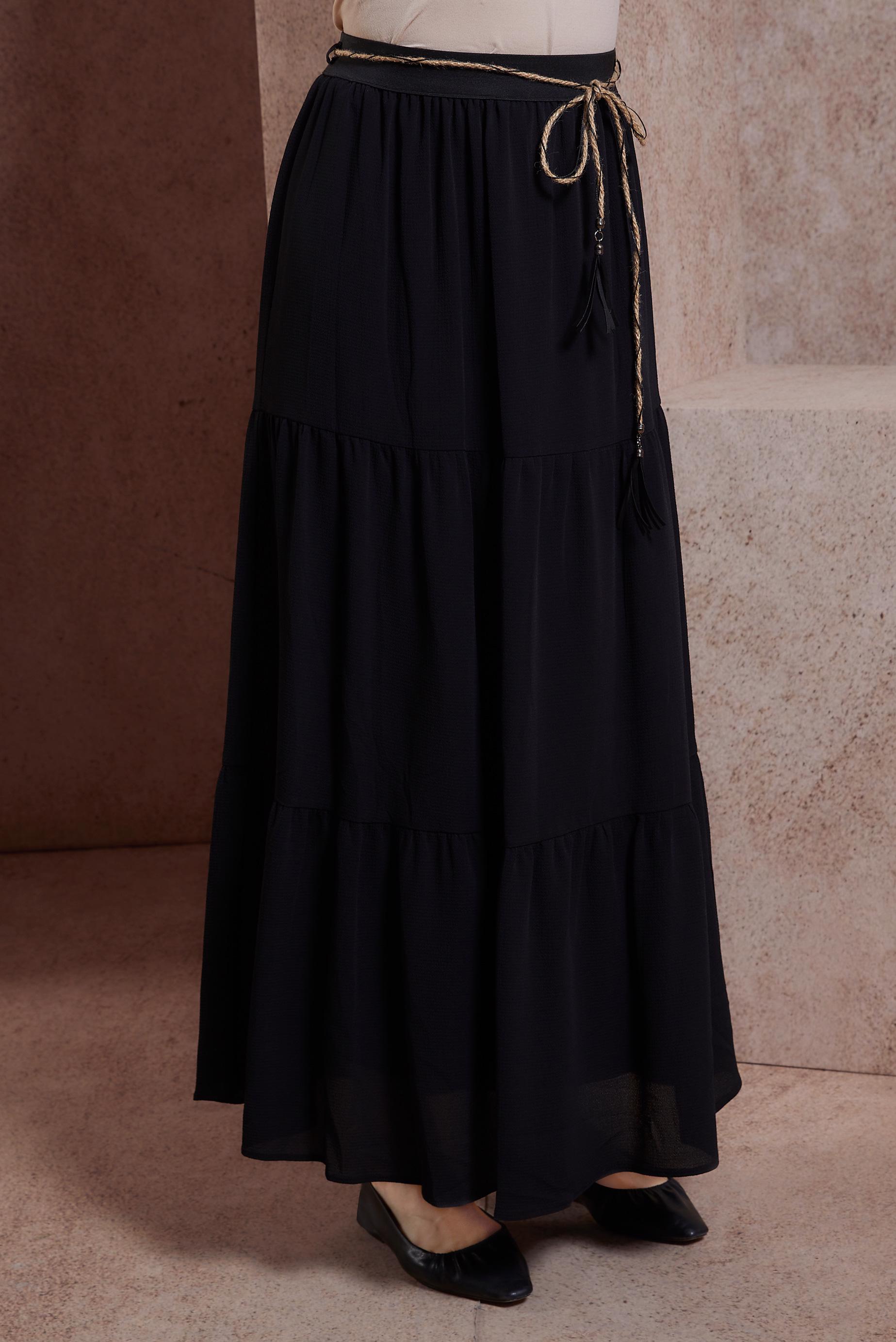 Tesettür giyim SİYAH BAĞCIK DETAYLI ETEK 60432