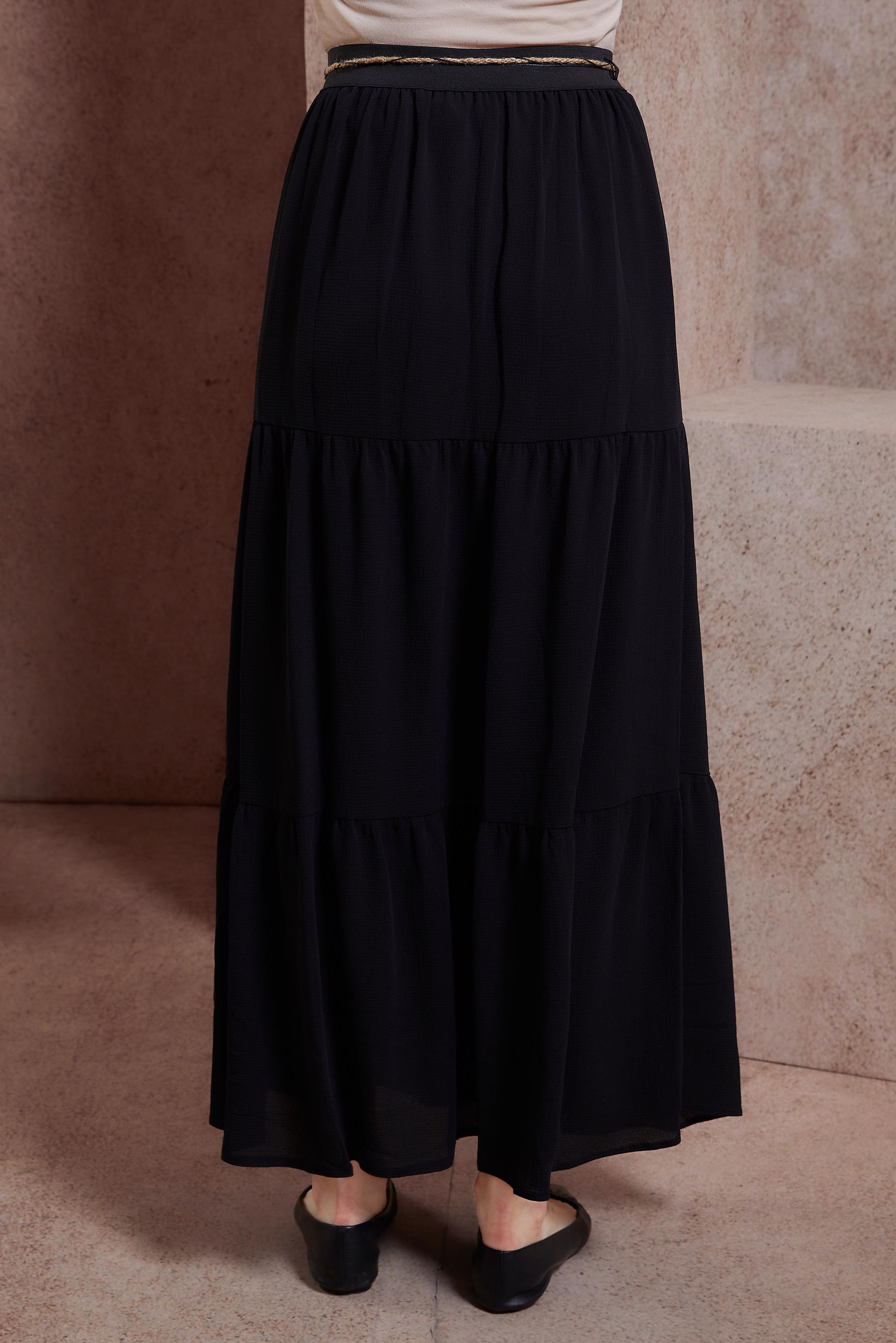 Tesettür giyim SİYAH BAĞCIK DETAYLI ETEK 60432