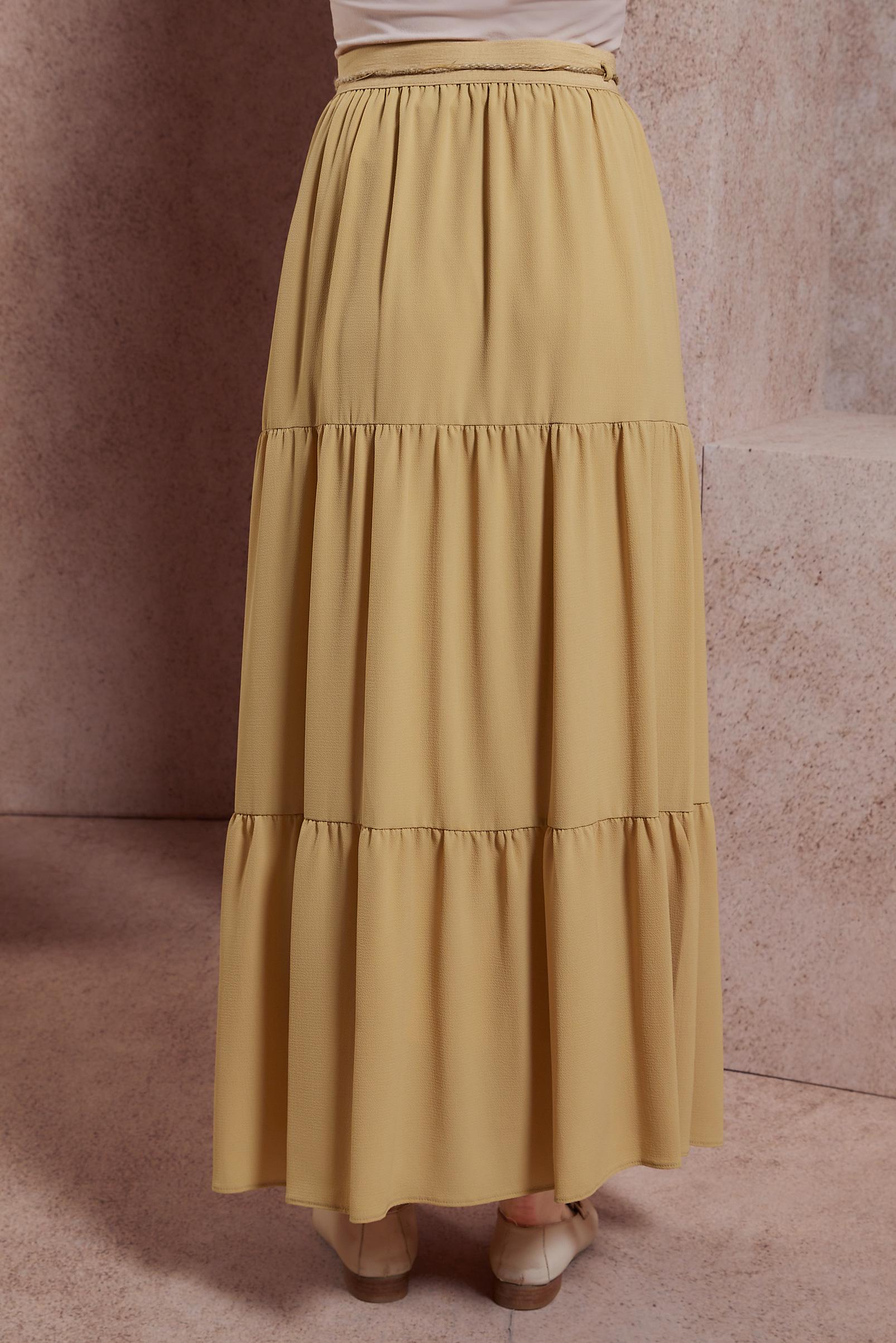 Tesettür giyim KAHVE BAĞCIK DETAYLI ETEK 60432