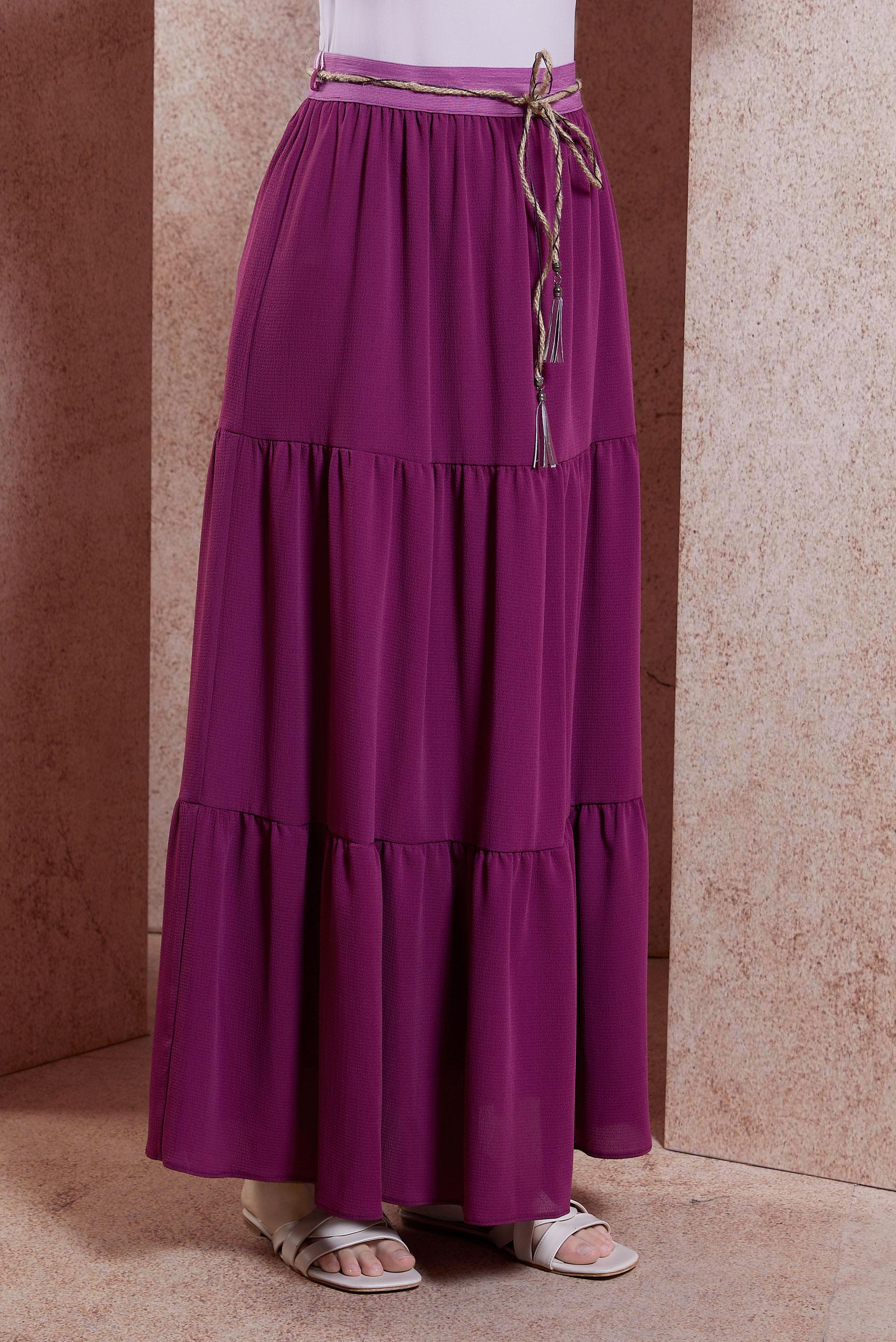 Tesettür giyim FUŞYA BAĞCIK DETAYLI ETEK 60432