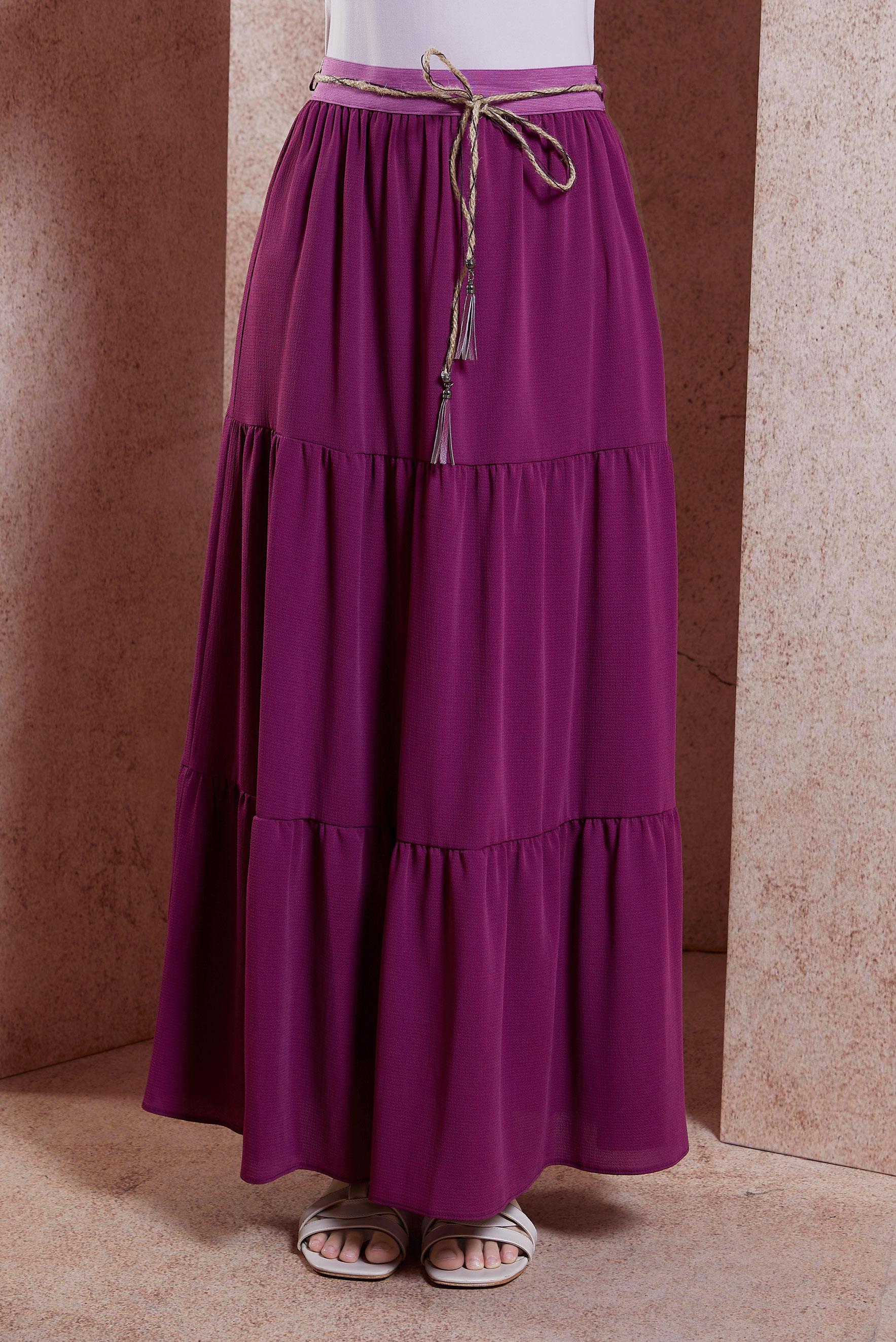 Tesettür giyim FUŞYA BAĞCIK DETAYLI ETEK 60432