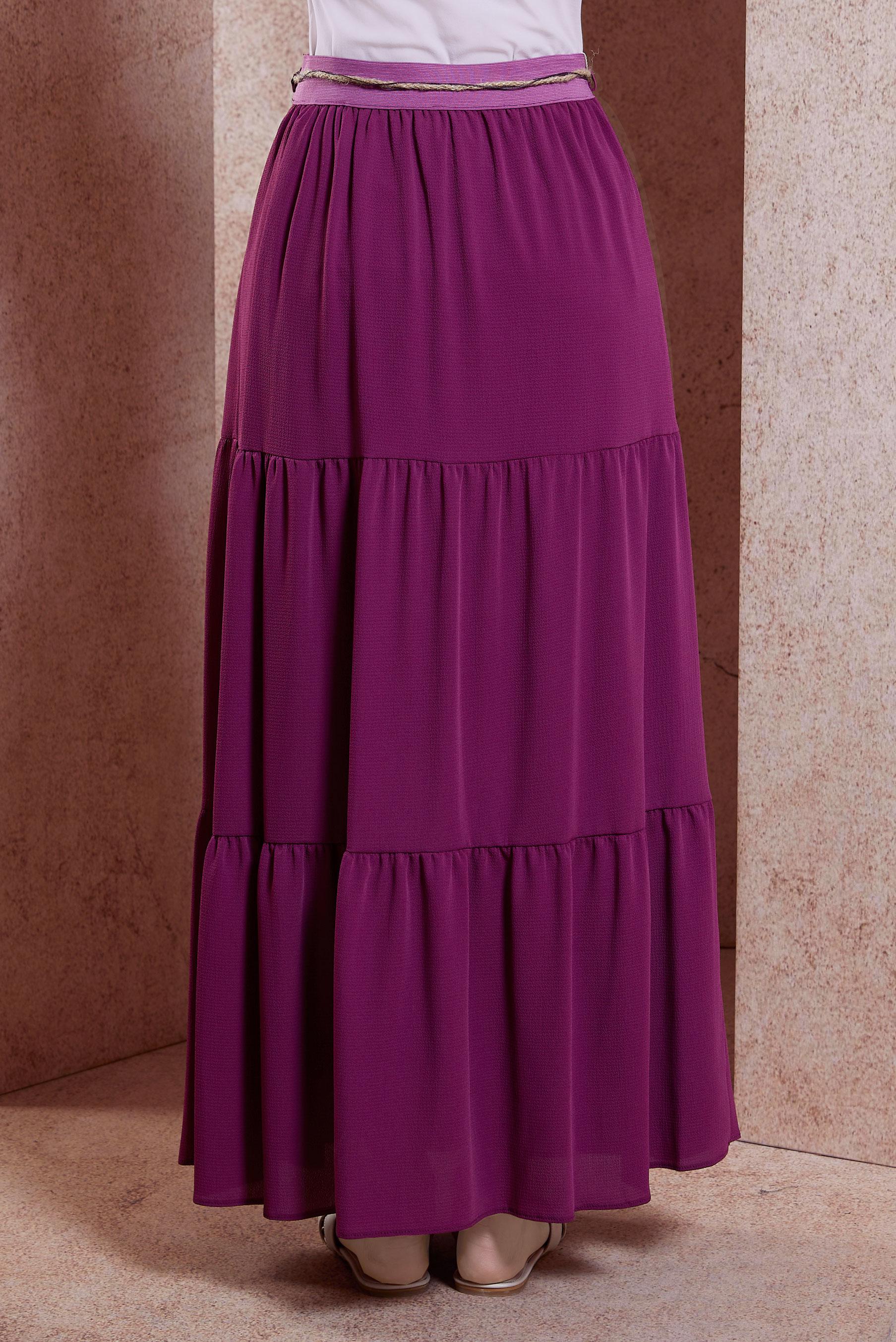 Tesettür giyim FUŞYA BAĞCIK DETAYLI ETEK 60432