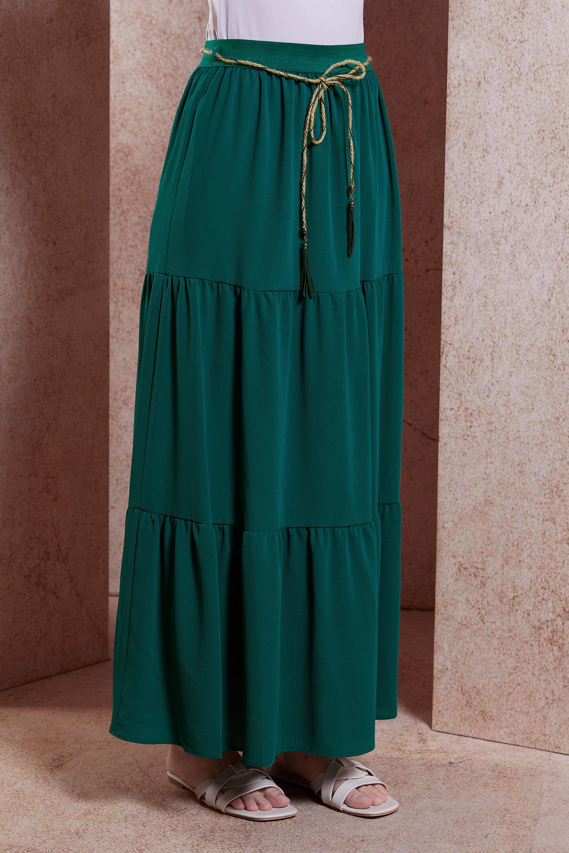 Tesettür giyim YEŞİL BAĞCIK DETAYLI ETEK 60432