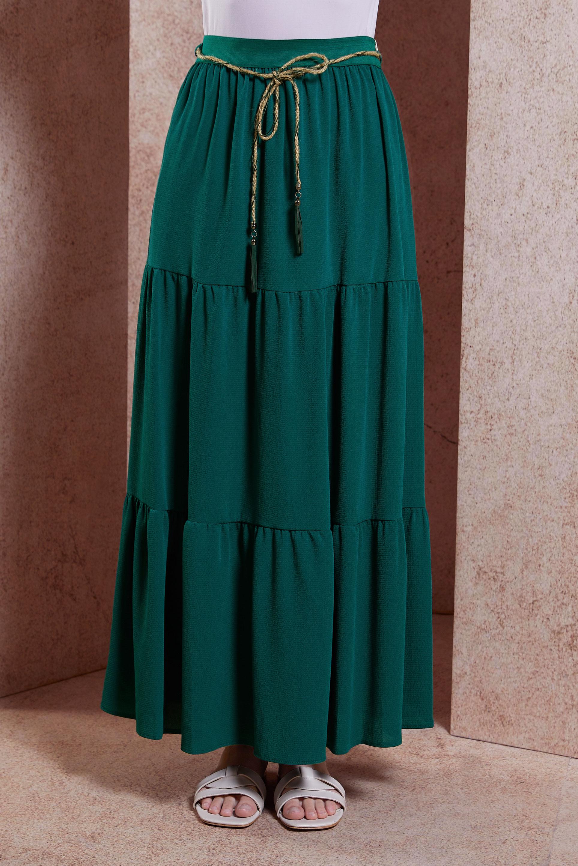 Tesettür giyim YEŞİL BAĞCIK DETAYLI ETEK 60432