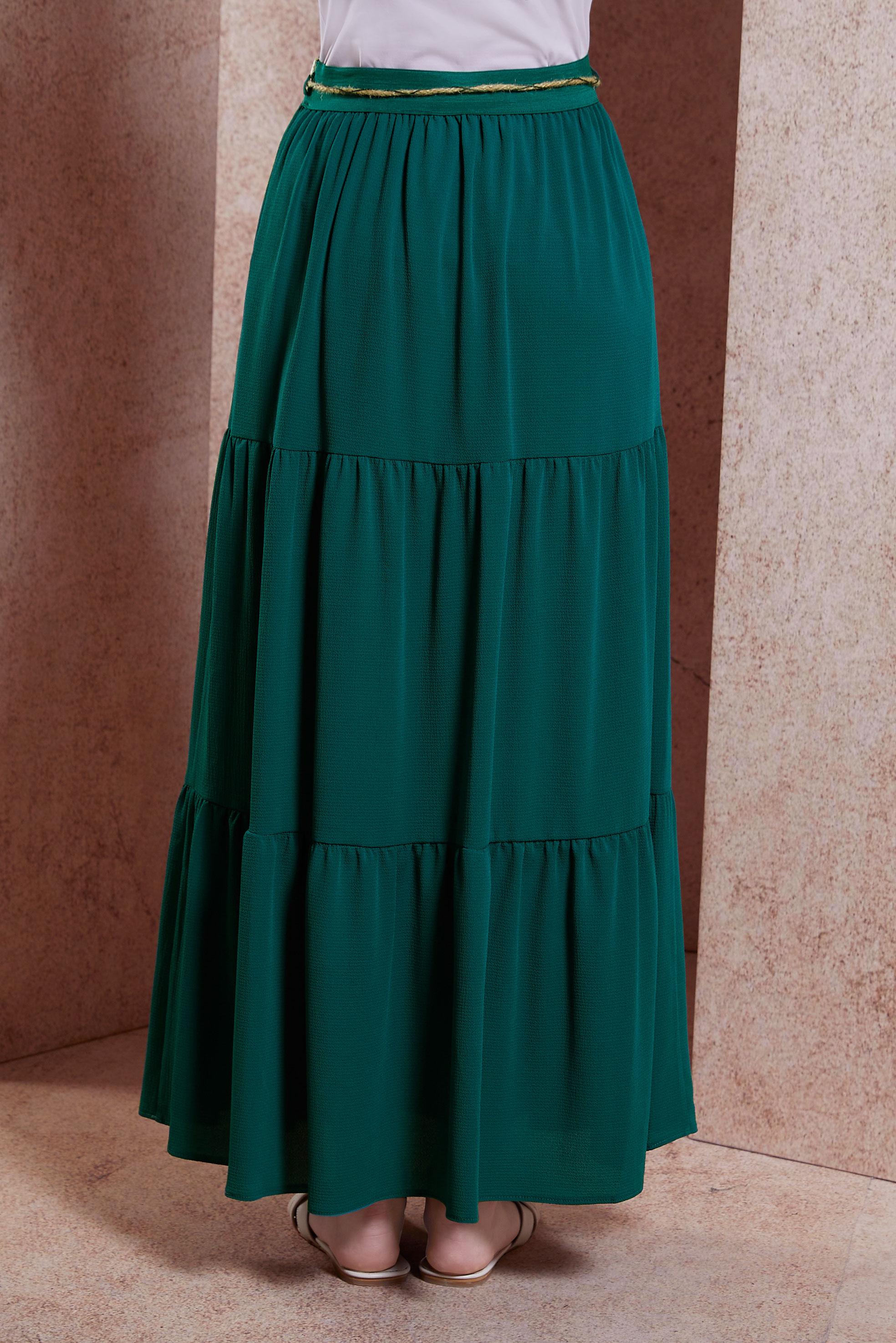 Tesettür giyim YEŞİL BAĞCIK DETAYLI ETEK 60432