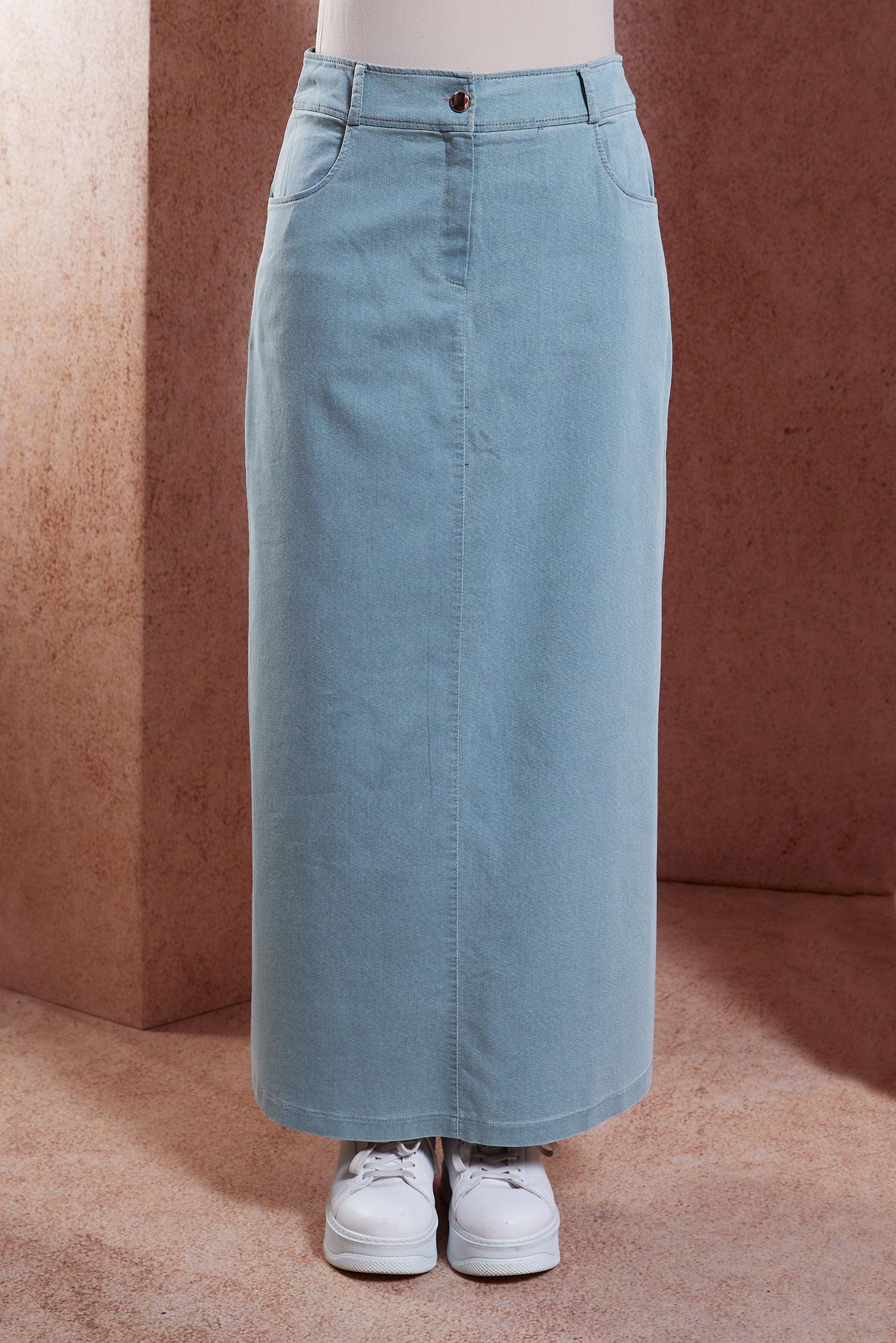 Tesettür giyim MAVİ CEPLİ DENİM ETEK 60433 