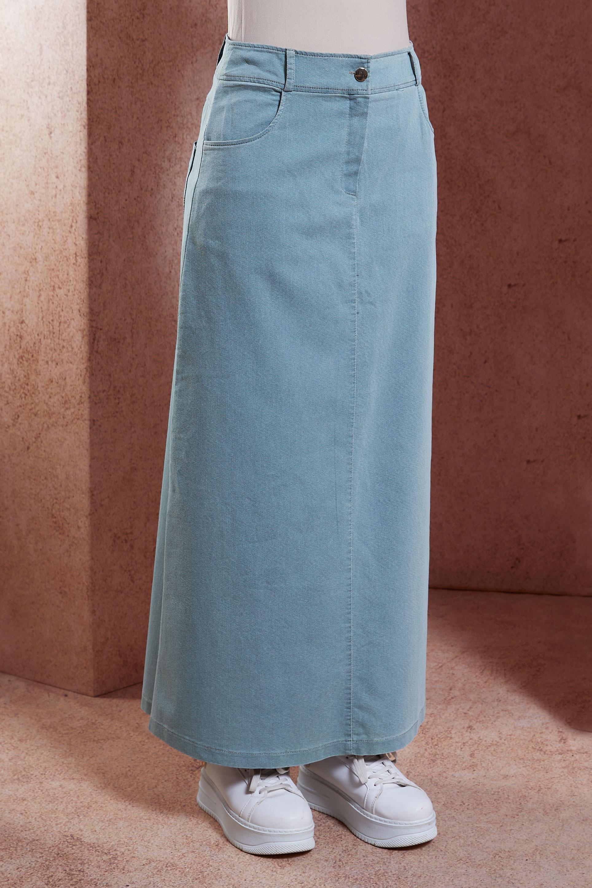 Tesettür giyim MAVİ CEPLİ DENİM ETEK 60433 