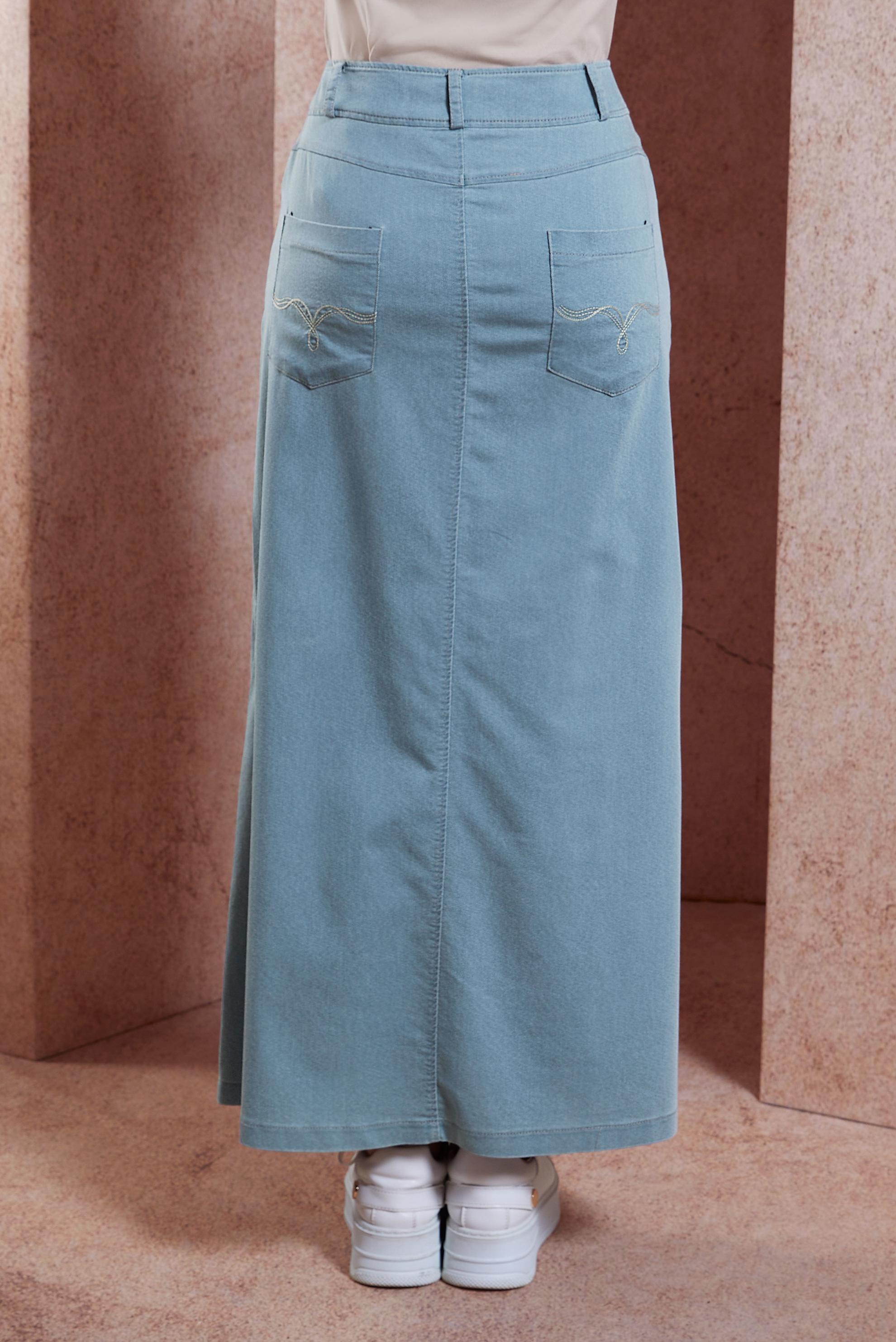 Tesettür giyim MAVİ CEPLİ DENİM ETEK 60433 