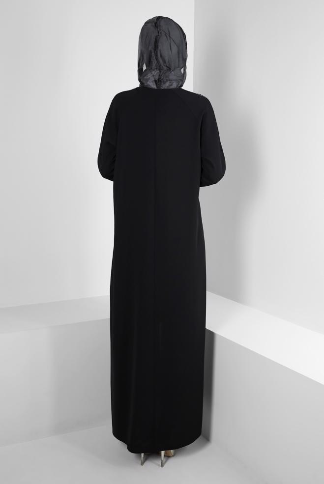 Vêtements hijab NOIR MANTEAU À CAPUCHE RAYÉ JEWEL 80050 - ALVİNA