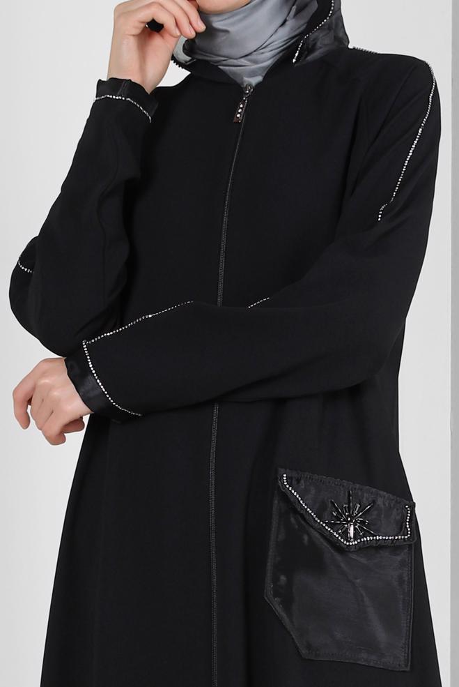 Vêtements hijab NOIR MANTEAU À CAPUCHE RAYÉ JEWEL 80050 - ALVİNA