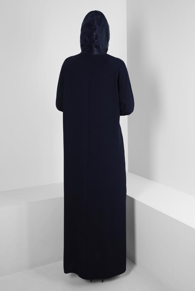 Vêtements hijab BLEU MARINE MANTEAU À CAPUCHE RAYÉ JEWEL 80050 - ALVİNA