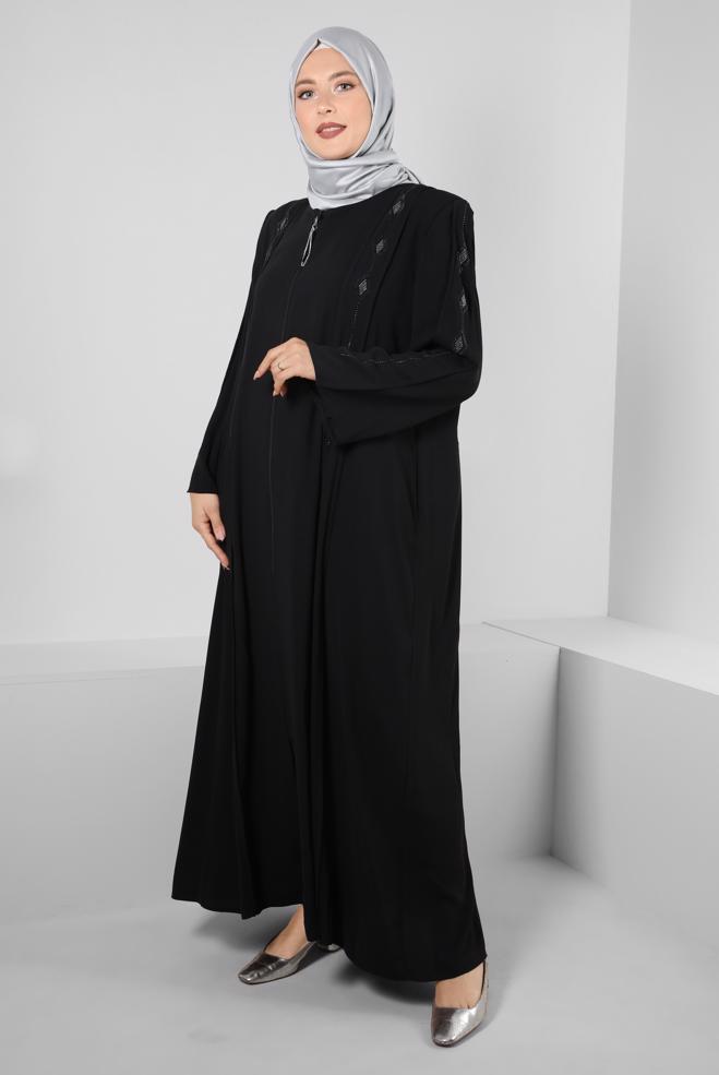 Hijab clothing BLACK POCKET DETAIL ZIPPERED JACKET WITH GEM 80054 - ALVİNA