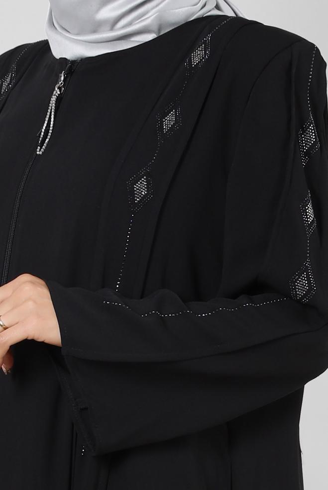Hijab clothing BLACK POCKET DETAIL ZIPPERED JACKET WITH GEM 80054 - ALVİNA