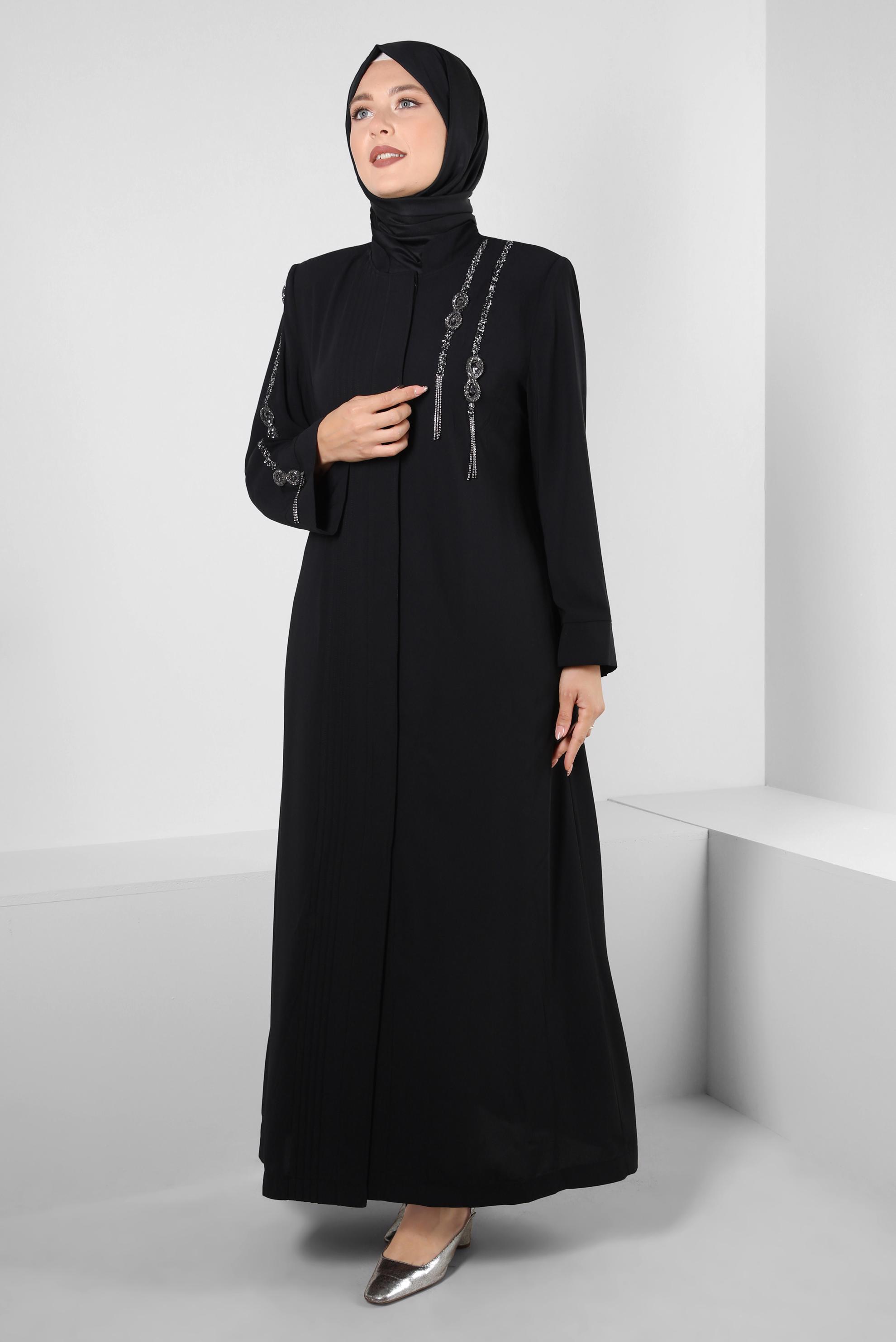 Hijab clothing BLACK GEM EMBROIDERED TOPCOAT WITH POCKET DETAIL 80056