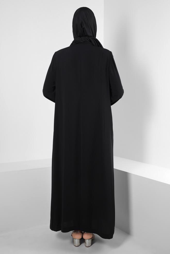 Hijab clothing BLACK GEM EMBROIDERED TOPCOAT WITH POCKET DETAIL 80056 - ALVİNA