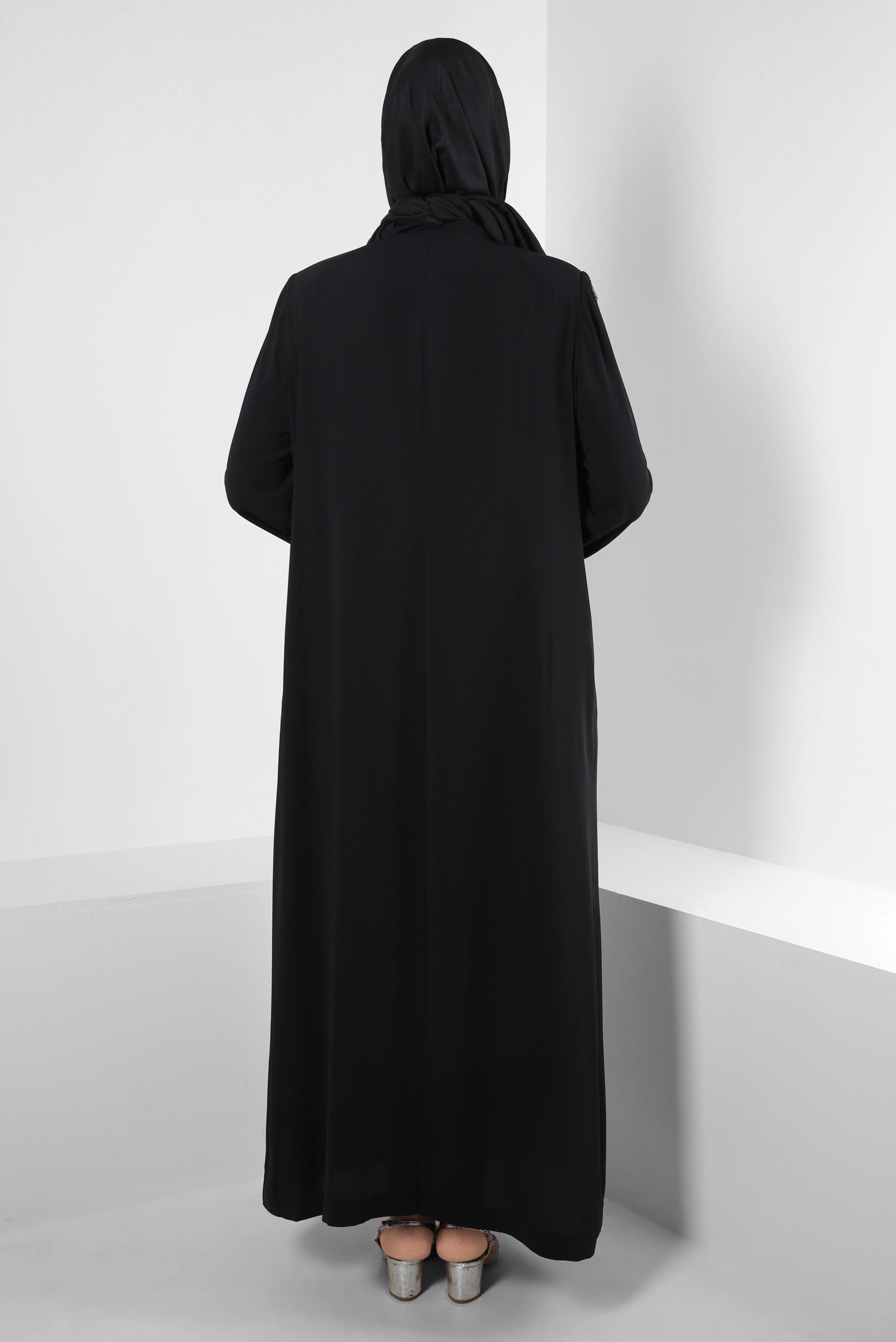 Hijab clothing BLACK GEM EMBROIDERED TOPCOAT WITH POCKET DETAIL 80056