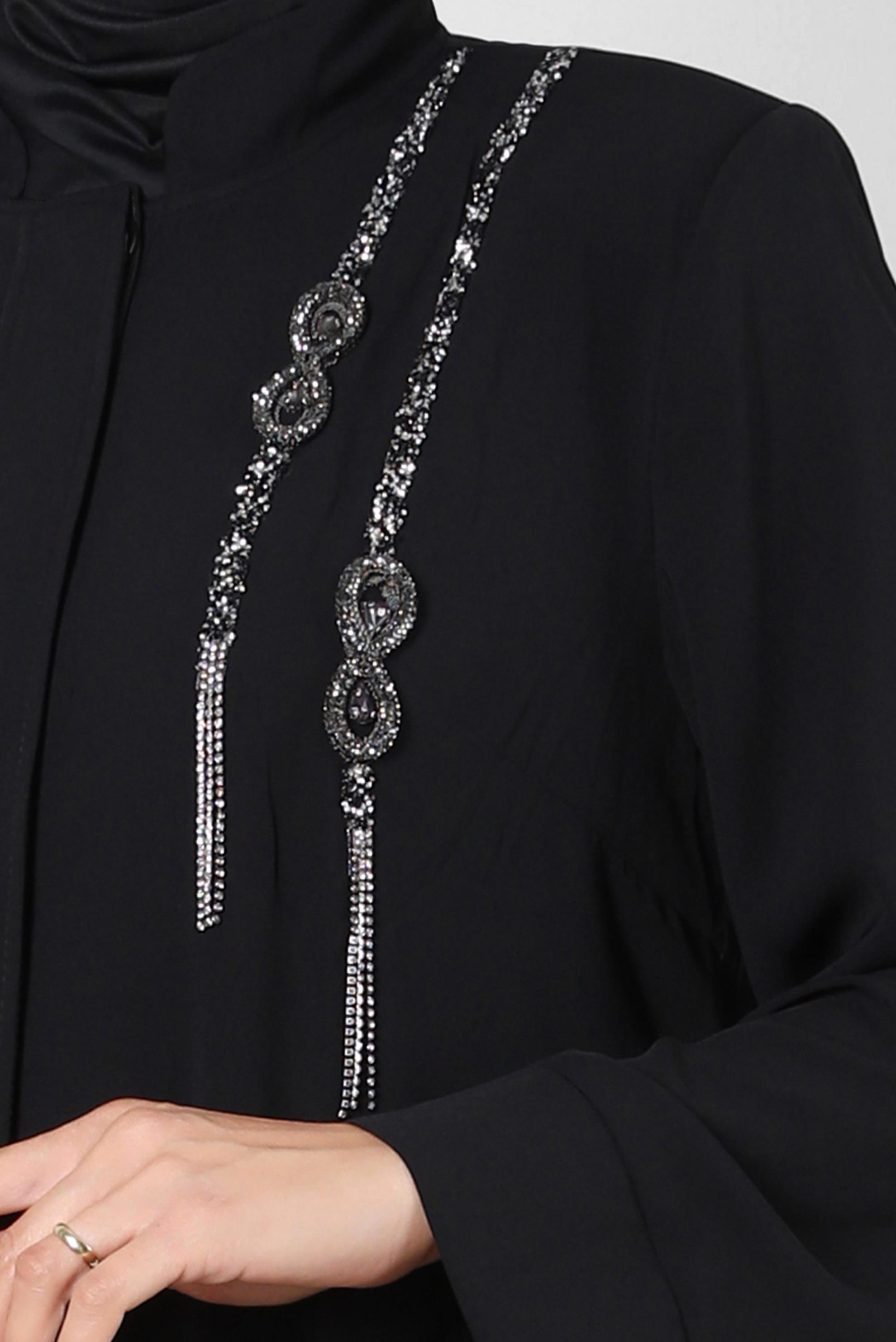 Hijab clothing BLACK GEM EMBROIDERED TOPCOAT WITH POCKET DETAIL 80056
