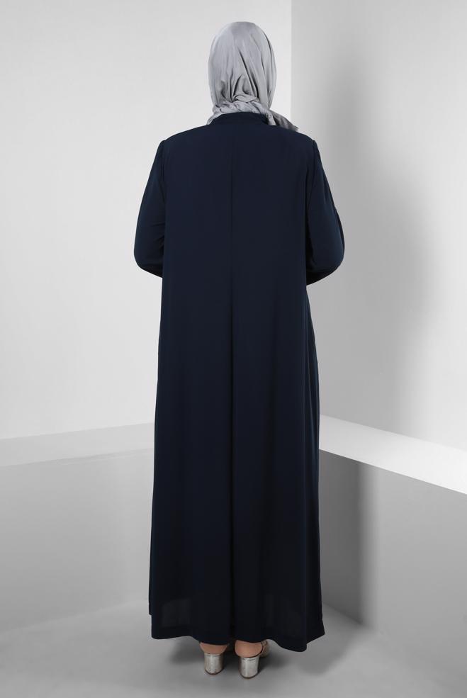 Hijab clothing NAVY BLUE GEM EMBROIDERED TOPCOAT WITH POCKET DETAIL 80056 - ALVİNA