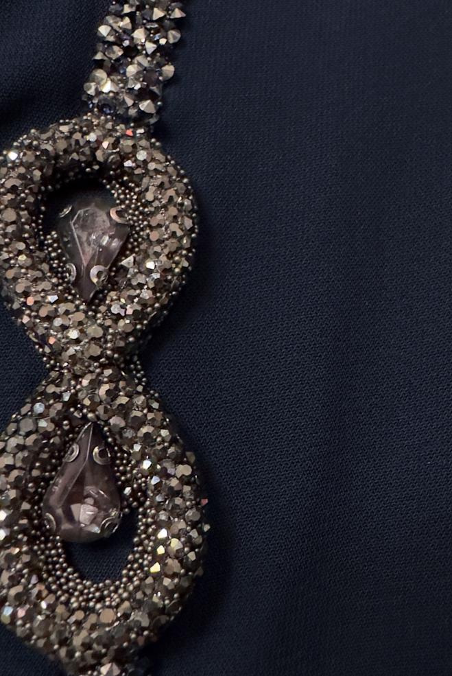 Hijab clothing NAVY BLUE GEM EMBROIDERED TOPCOAT WITH POCKET DETAIL 80056 - ALVİNA