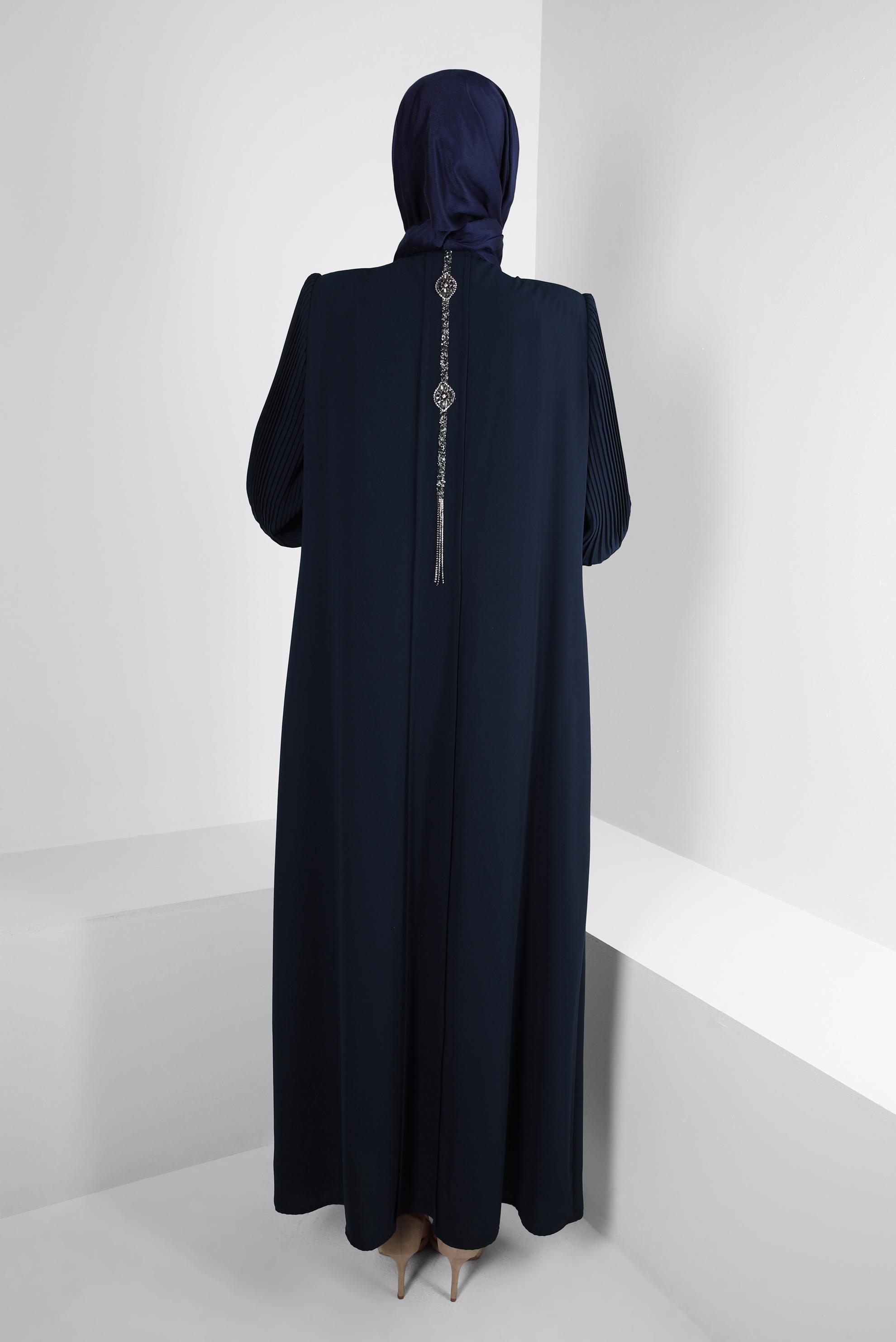Hijab clothing NAVY BLUE GEM EMBROIDERED PADDED TOPCOAT WITH ZIPPER 80057 