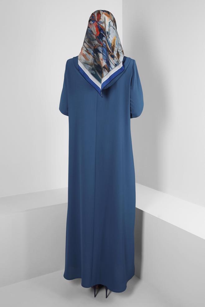 Vêtements hijab BLEU MARINE SURMANTEAU ZIPPÉ À CAPUCHE AVEC GEM BRODÉ 80059 - ALVİNA