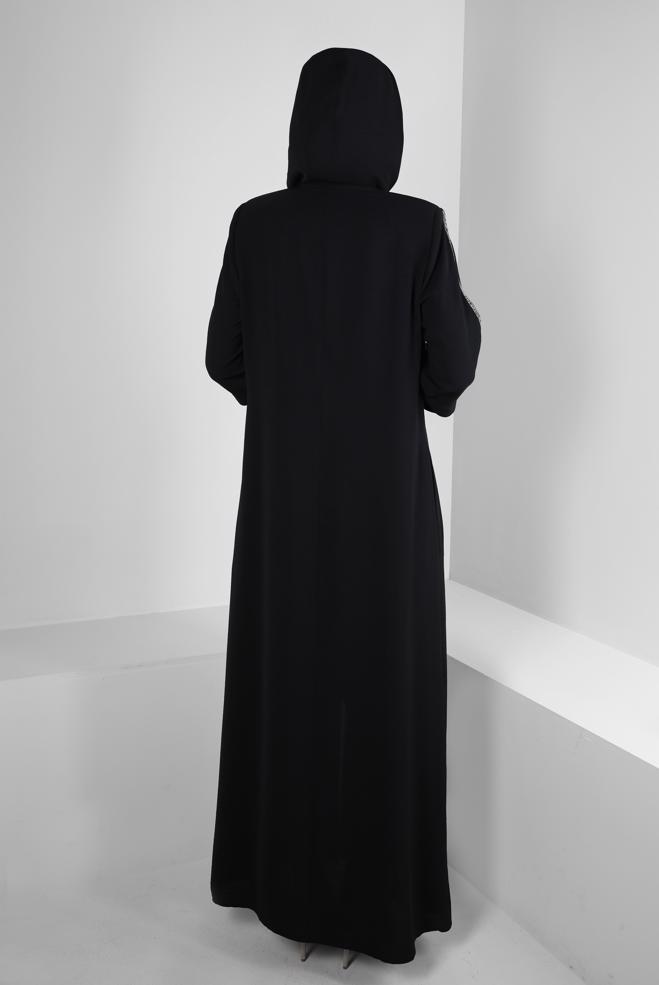 Vêtements hijab NOIR PARDESSUS ZIPPÉ À CAPUCHE AVEC DÉTAIL GEM 80061 - ALVİNA
