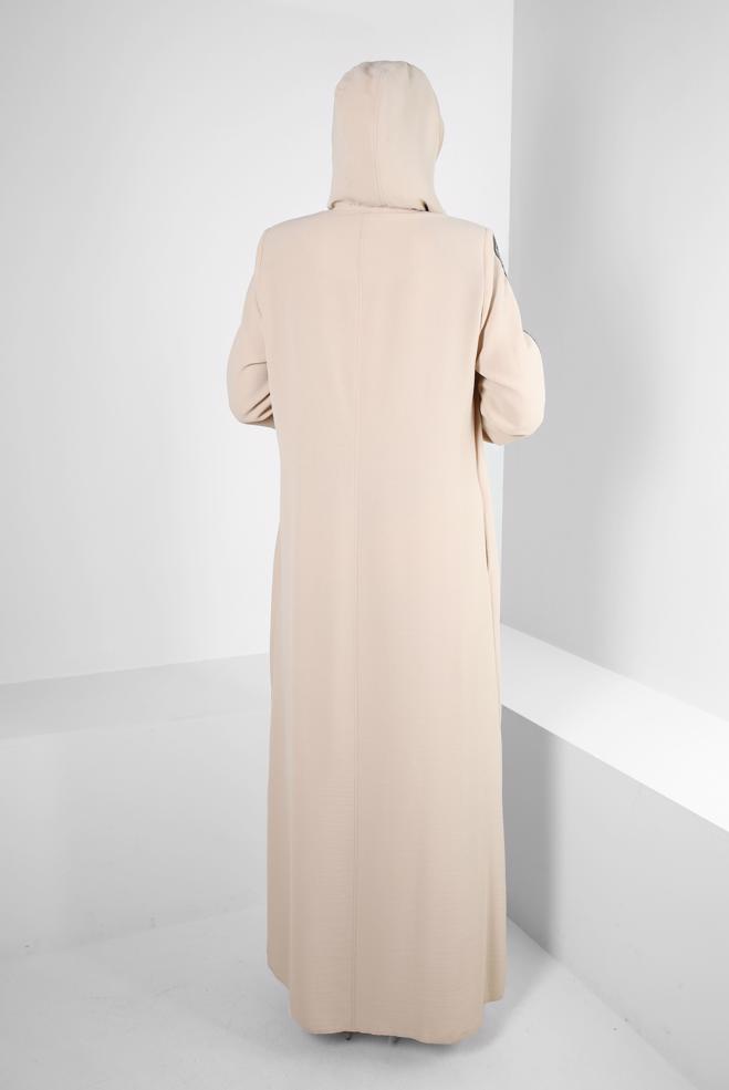 Vêtements hijab BEIGE PARDESSUS ZIPPÉ À CAPUCHE AVEC DÉTAIL GEM 80061 - ALVİNA
