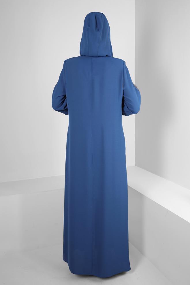 Vêtements hijab BLEU MARINE PARDESSUS ZIPPÉ À CAPUCHE AVEC DÉTAIL GEM 80061 - ALVİNA